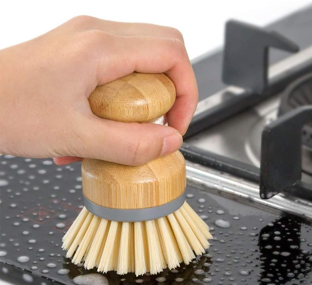 Pack of 2 Bamboo Palm Scrub Brushes - Ideal for Dishes, Pots, Pans, and Kitchen Sink Cleaning