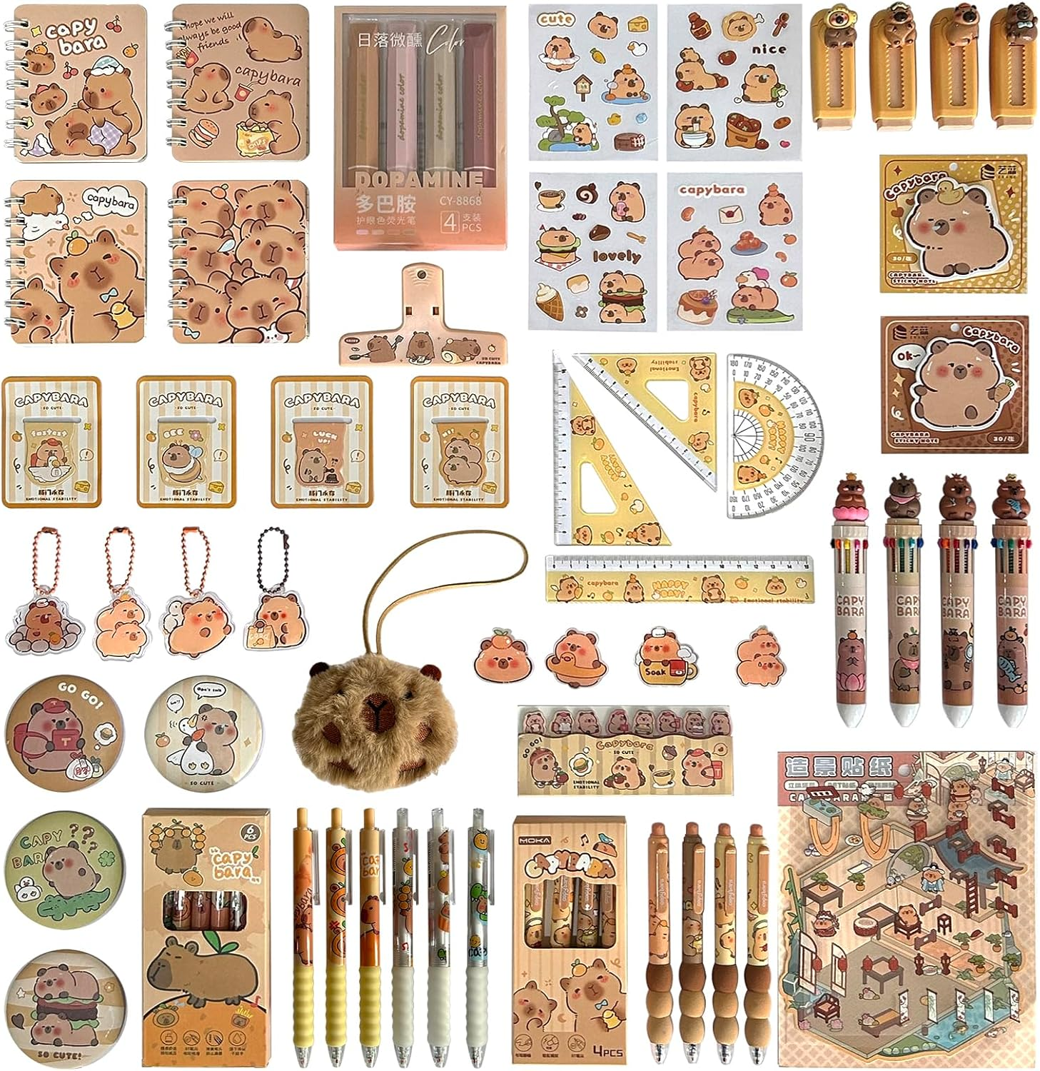 AIJOY Cute Capybara Pencil Case Stationery Set - 90&deg; Wide Mouth Large Capacity Pencil Case with 18 Supplies (Cute Pens, Capybara Plush & More) - Capybara Stationery Gift Set for School & Birthdays image number 2