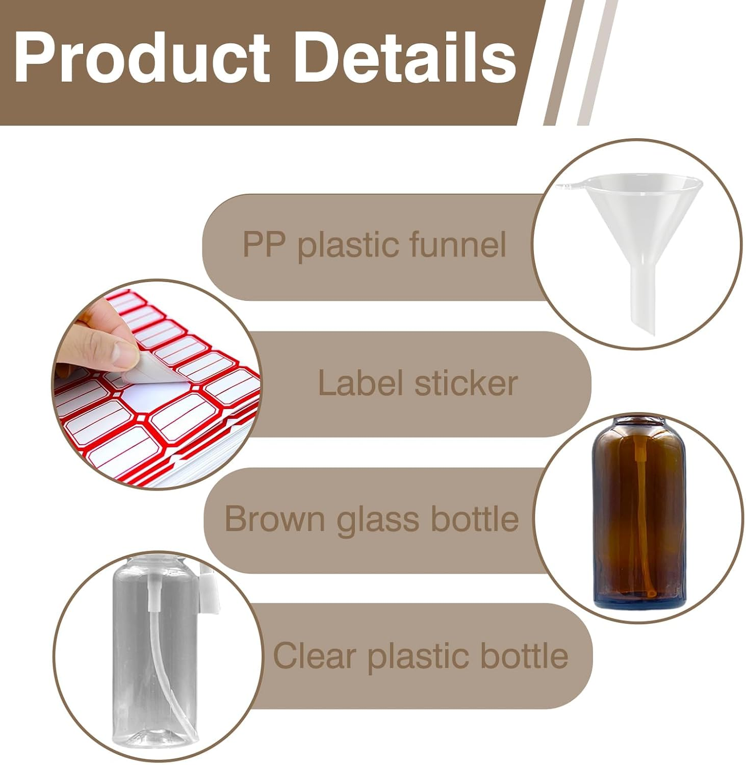 Nasal Spray Bottle, 30 Ml Dropper Bottle with Pipette, 2 Funnels and Labels, Amber Colour, Refillable, Fine Spray Mist for Homemade Cleaning Products, Air Travel or Outdoor Sports