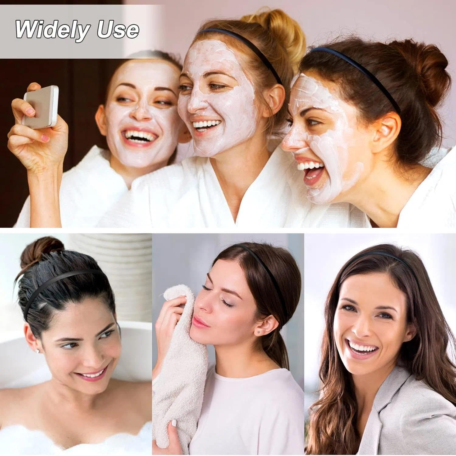 6 Pack Plastic Hair Band Headband, Black Non-Slip Skinny Hairband for Men and Women, Durable Elastic Hair Hoop with Inner Teeth for Daily Wear by Unron image number 4