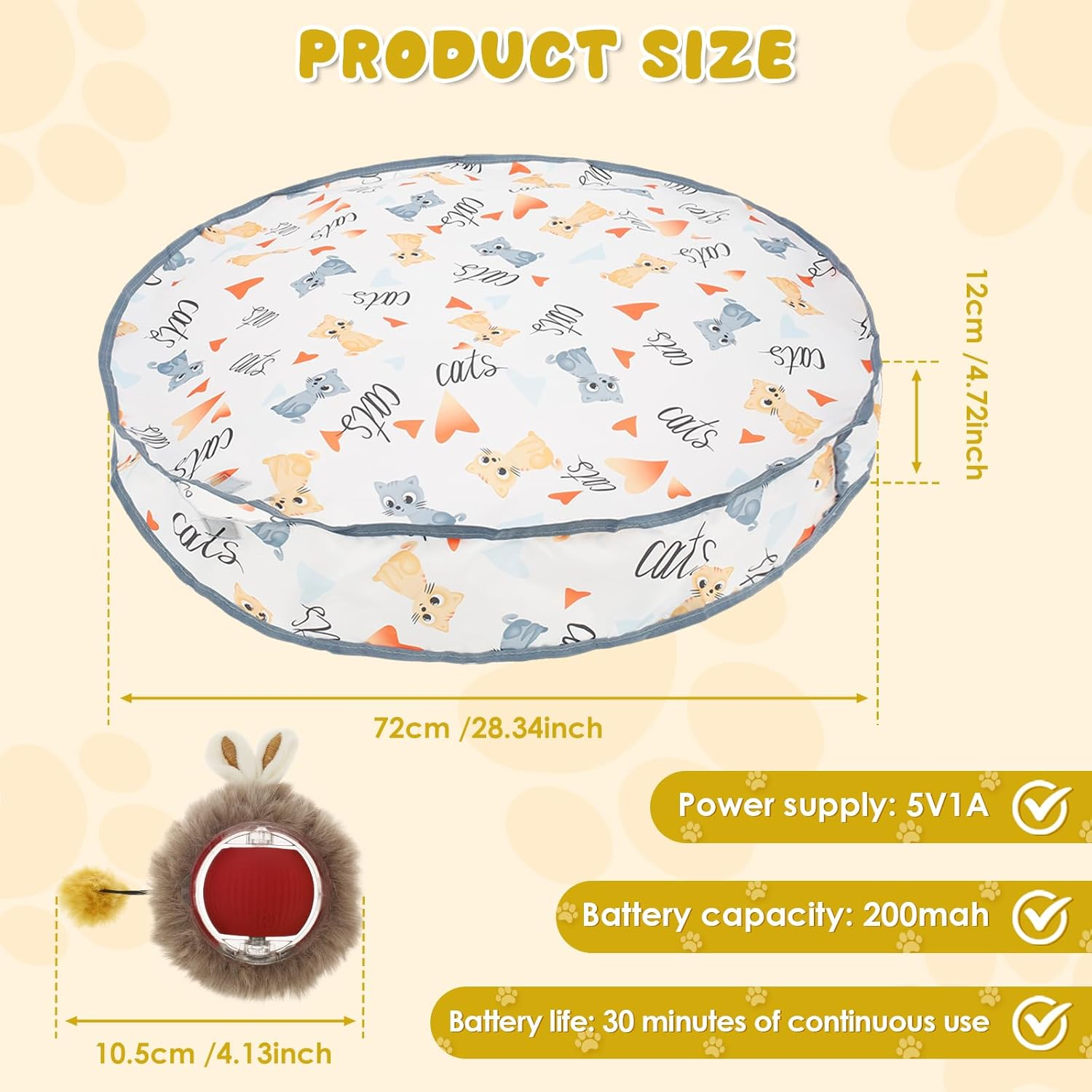 Interactive Cat Toy, Interactive Hunting Cat Toy Fun Simulated Cat Hunting Toy Reusable Fast Rolling Ball in Play Mat Portable Cat Toy Ball under Cover Interactive Cat Toy Ball for Indoor Cats image number 6