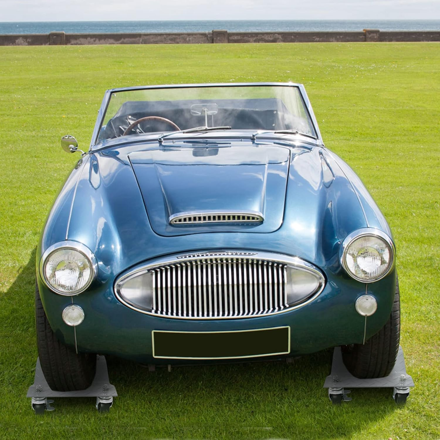 Costway 2720 KG Capacity Wheel Dolly Set of 4, Heavy Duty Steel Tire Skates with Lockable Casters & Handle, 40.5 X 30 Cm Car Lift Dolly Set for Moving Cars, Trucks, Tractors, Motorcycles, Gray image number 2