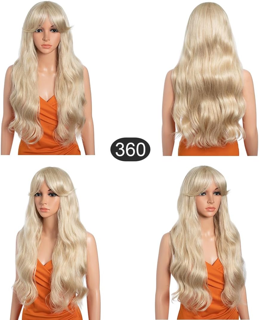 26 Inch Long Wavy Wigs for Women, Black Wig with Bangs, Ombre Brown Wig with Dark Roots, Long Layered, Heat Resistant, Synthetic, Natural Looking Wigs for Daily Party Use (Linen (59)) image number 3