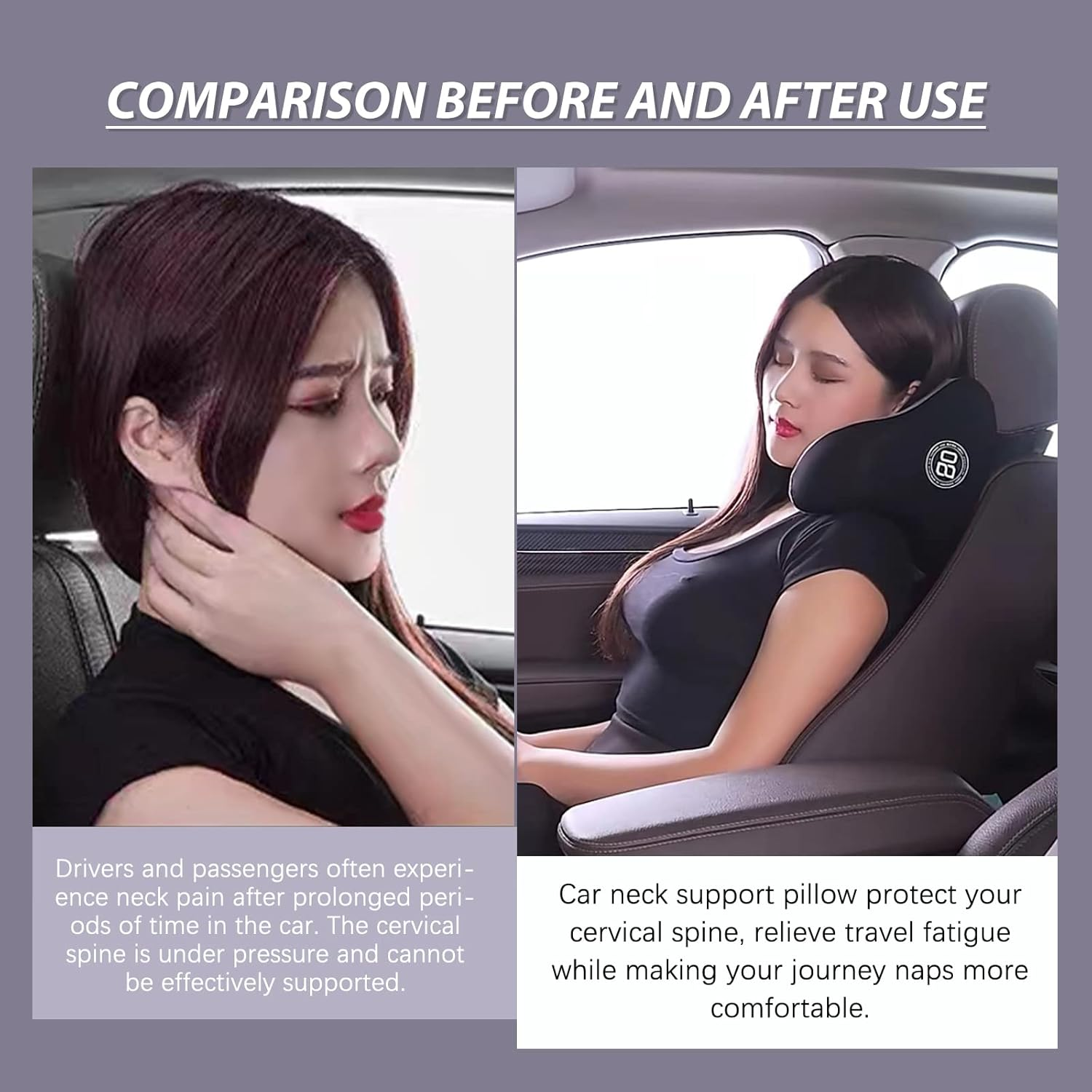 SPRFUFLY U-Shaped Car Headrest Pillow for Sleeping, 100% Memory Foam Car Pillow with Breathable Removable Cover, Ergonomic Design - Ideal Car Companion for Naps & Neck Pain Relief (Black, 1PC) - Model-Six image number 6