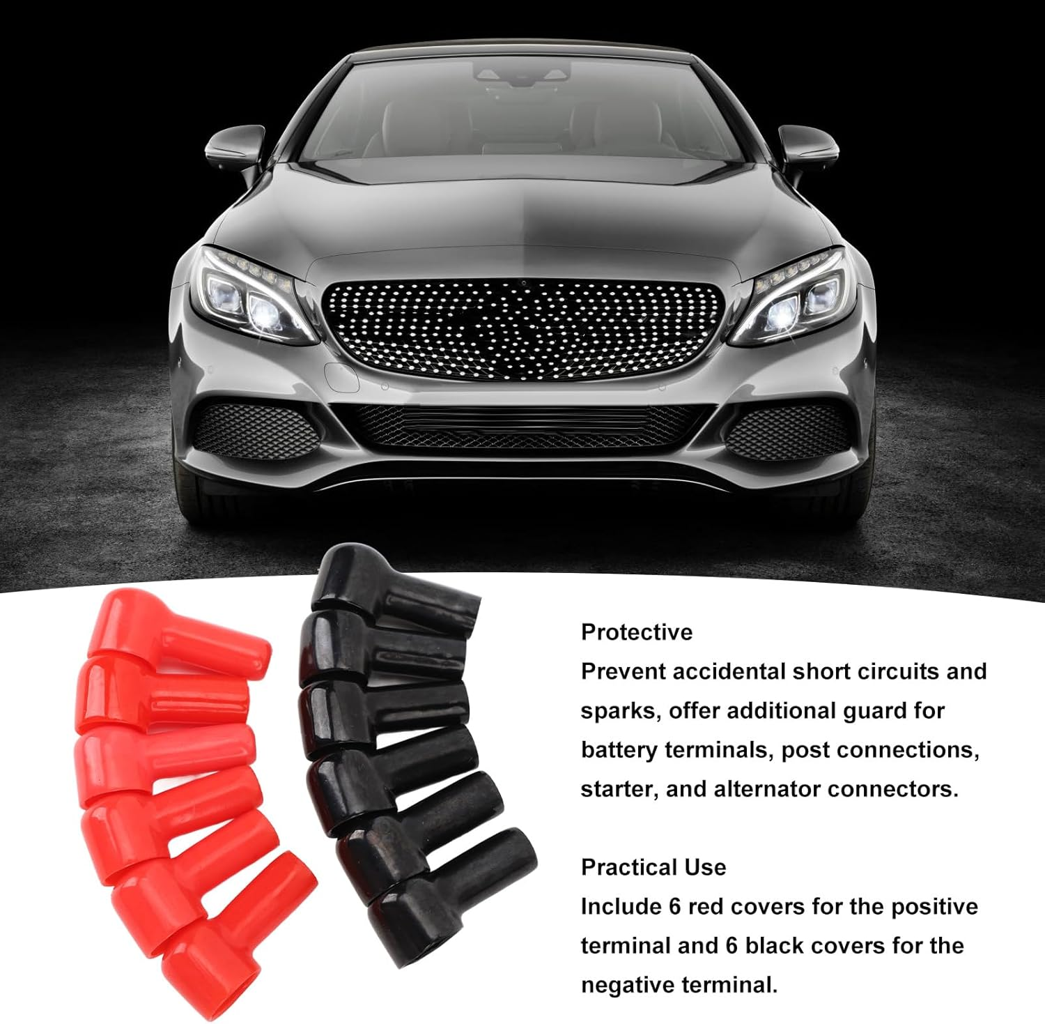 12Pcs Battery Terminal Cable Lug Cover Cap, Insulating Boot Set, Easy Installation, Long Lasting Use, Includes 6 Red 6 Black, for Almost Any Application and Vehicle