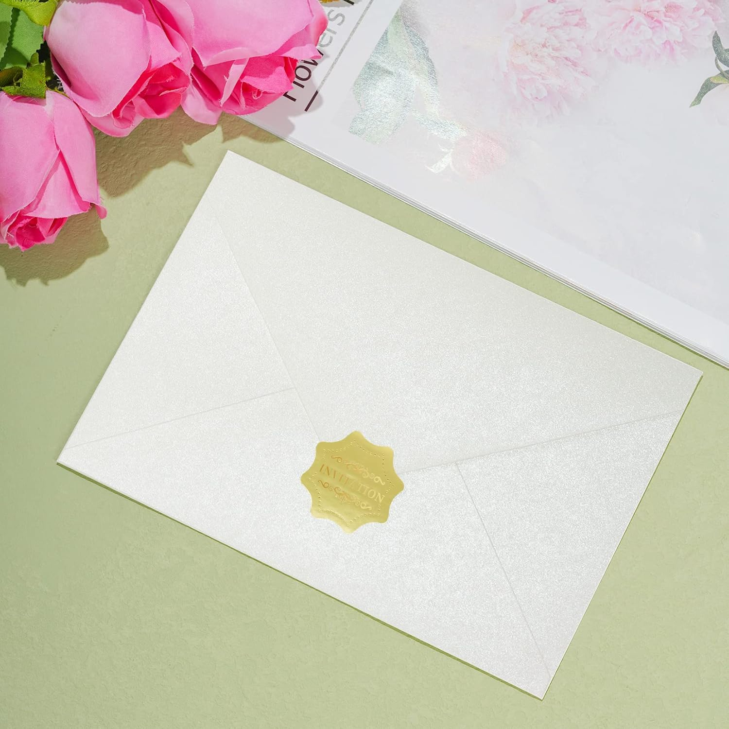 50Pcs A7 Pearl Envelopes Wedding Envelopes, Perfect for 5 X 7 Inch Wedding Invitation Cards Graduation Birthday Greeting Cards Thank You Cards Pearl Paper Luxurious (Pearl Ivory)