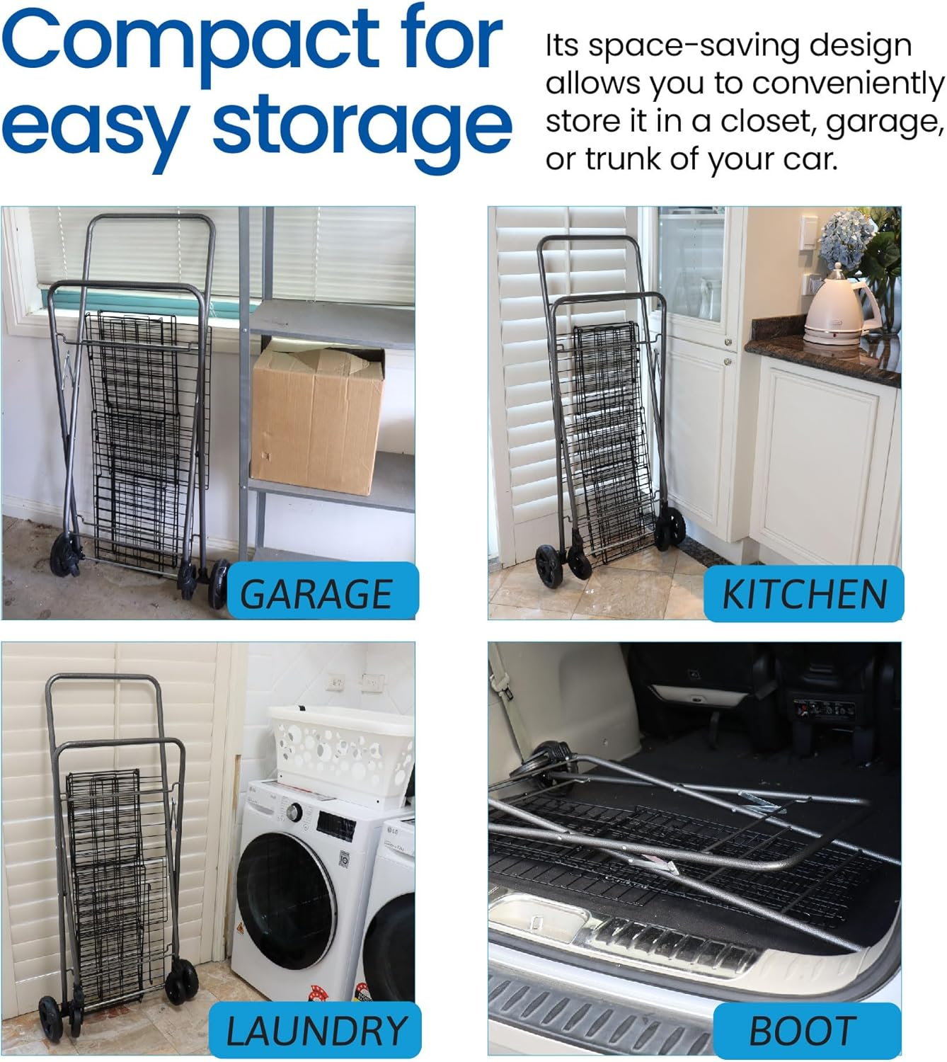 Dual Handy Basket Cart &ndash; 50Kg Capacity, 107L Volume, Dual Baskets, Foldable, 360&deg; Swivel Wheels, Durable Epoxy Coating, Quick Assembly &ndash; Ideal for Groceries, Laundry, Beach,&Warehouse image number 5