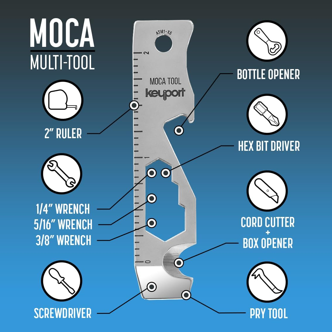Keyport MOCA 10-In-1 Key Tool - Keychain Multi-Tool (Bottle Opener - Screwdriver - Cord Cutter - Box Opener - Scoring Tool - Hex Bit Driver - Wrench X 3 - Ruler) TSA Friendly, Keyport Pivot Compatible image number 2