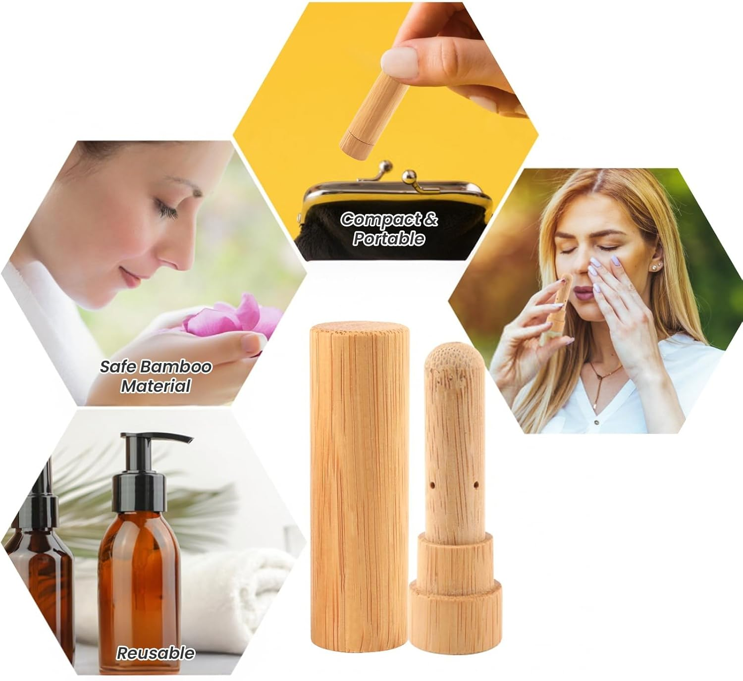 2 Pack Bamboo Nasal Inhaler Tubes with Cotton Wicks, Portable Personal Essential Oils Holder for Travel, Aromatherapy Diffusers, Waterless Diffuser Oil Diffuser Kit image number 5