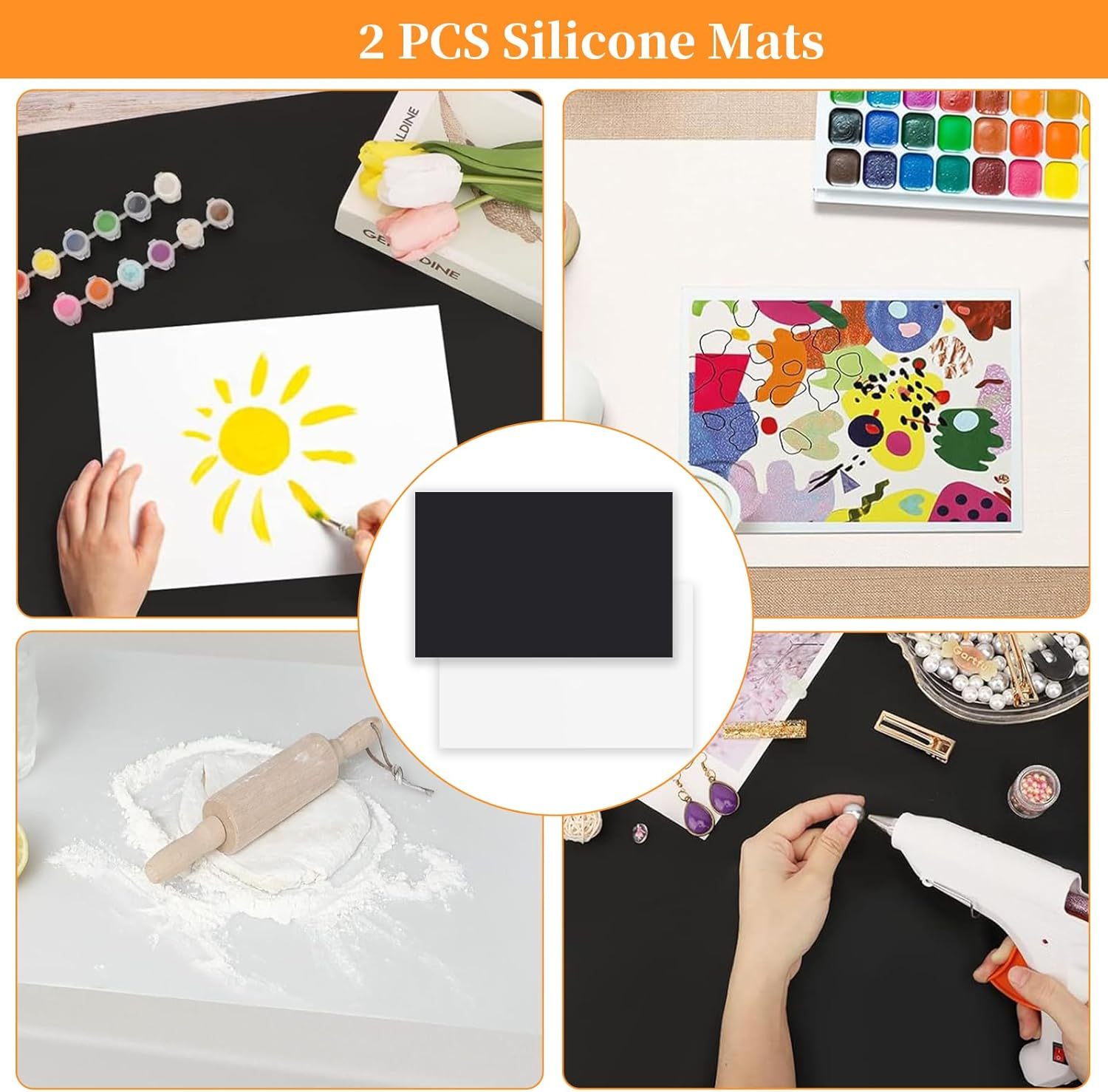 40X60Cm Silicone Mats for Kitchen Counter, Painting Countertop Protector Mat, Waterproof Heat-Resistant Non-Sliptable Protector Mat, Pastry Rolling Dough Pad, Dinner Placemat, Black+White (2 PCS) image number 5