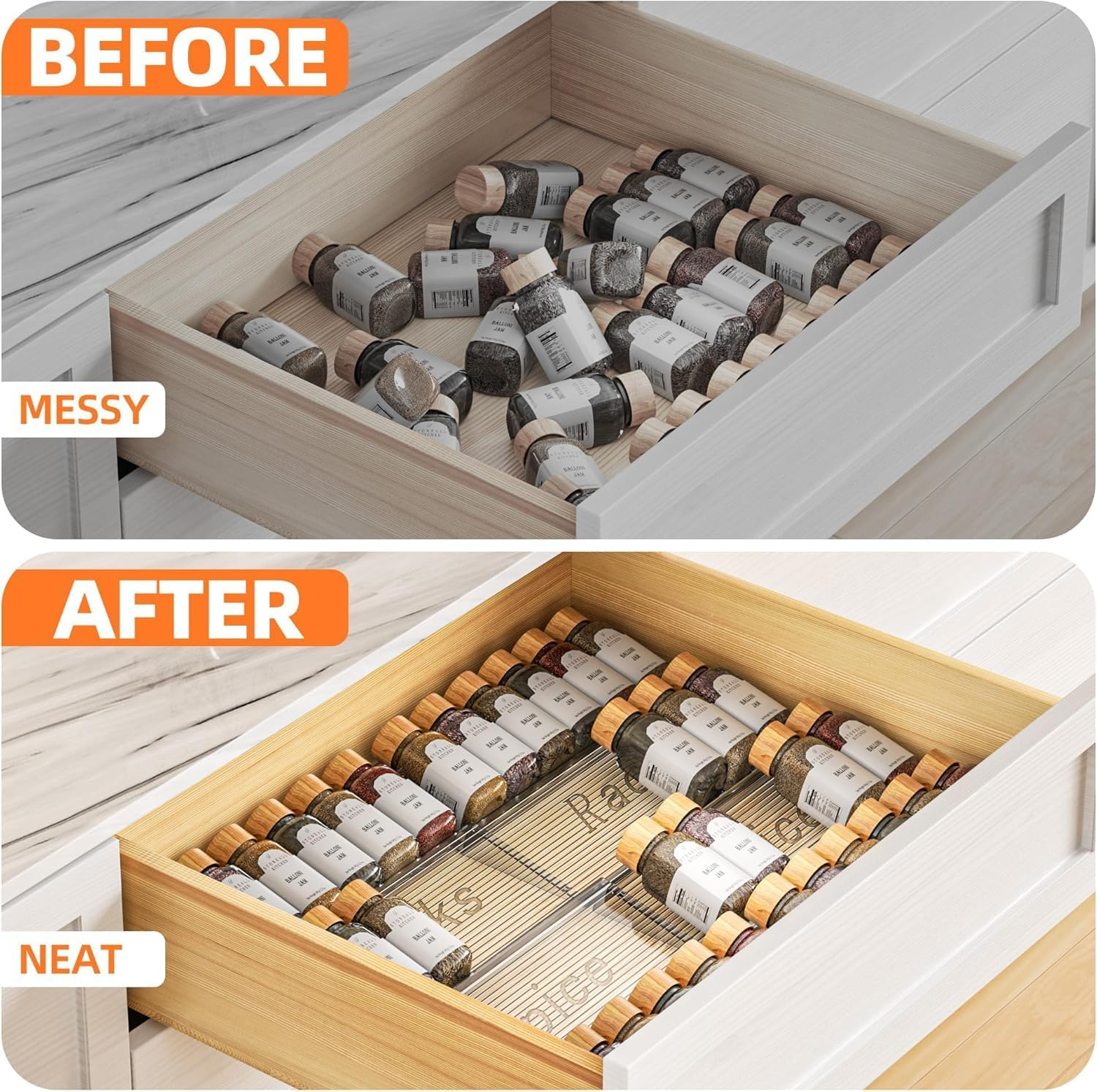 Jiaozoum Spice Rack Drawer Organizer, 8 Tier- 4 Pack Clear Acrylic Drawer Seasoning Organizer, Expandable from 28 to 56 Cm Kitchen Spice Rack Organizers and Storage for Drawer (Jars Not Included) image number 4