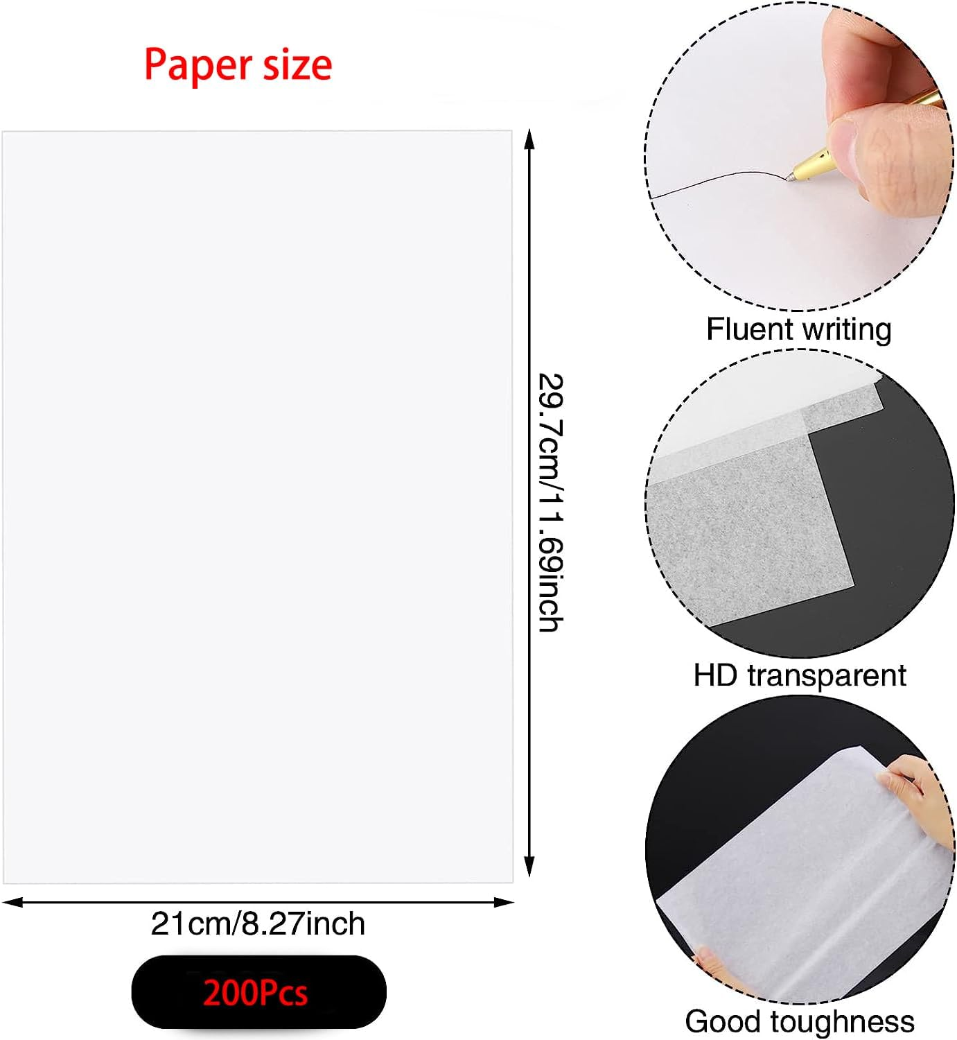 Artist Tracing Paper,200 Sheets,Translucent Tracing Paper for Pencil, Marker and Drawing Pens,For Tracing Images, Pencil Sketching, Preliminary Drawings, Layering，Writing Copying(Not Printable)