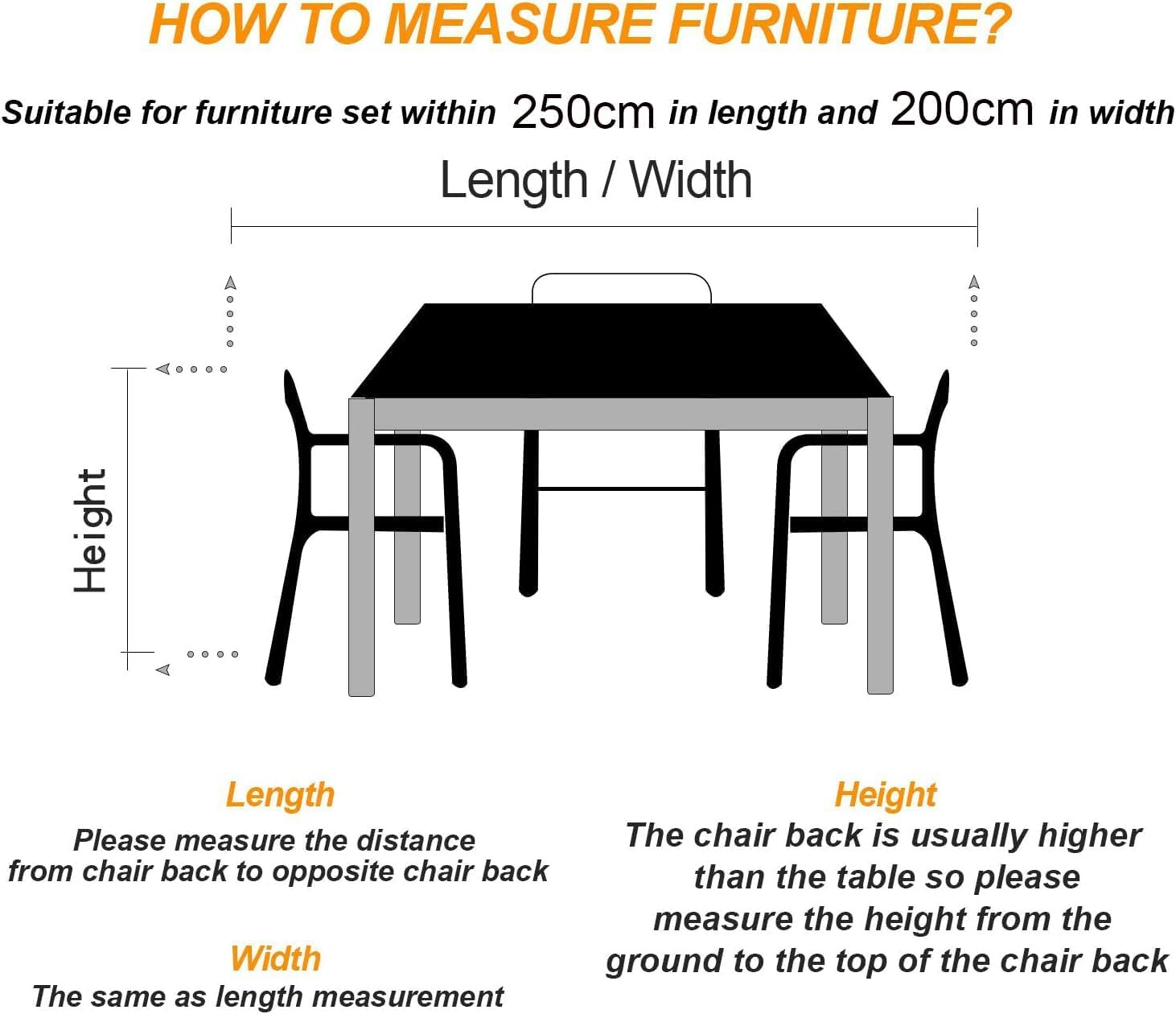 Patio Furniture Cover, 420D Garden Furniture Set Cover Waterproof, Outdoor Table and Chair Set Covers, Heavy Duty Oxford Fabric Furniture Covers Dust Proof Anti-Uv (Black, 250X200X80Cm) image number 2