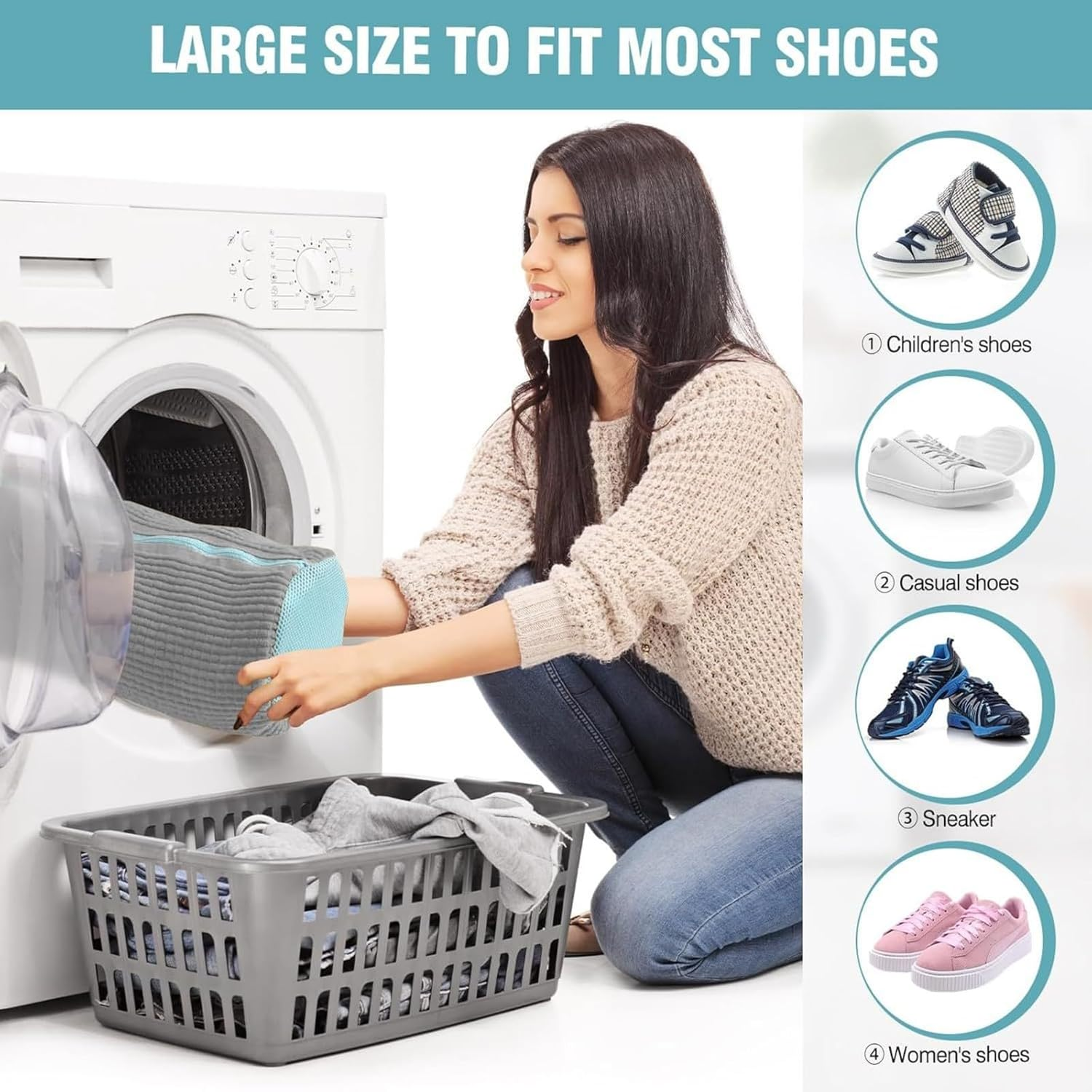 Vbvbip 2-Pcs Shoe Wash Bag for Washing Machine | Laundry Bag for Sneakers & Shoes &ndash; Reusable Shoe Cleaning with Durable Zipper,Protects Shoes in Washer & Dryer image number 3