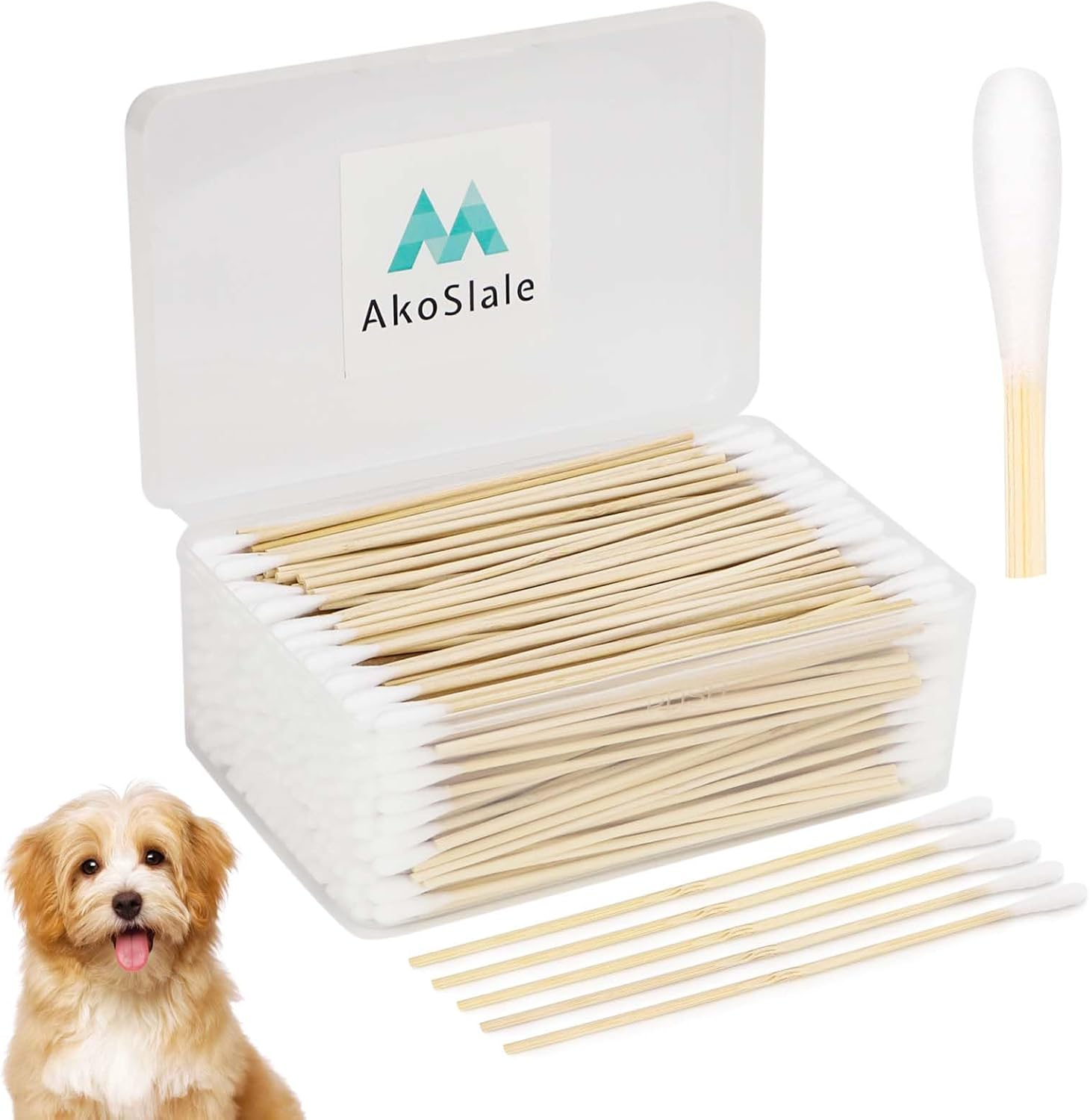 Dog Ear Cleaning Swabs 6 Inch &ndash; Long Bamboo Cotton Tips for Pet Ear Care, Cat & Puppy Ear Cleaning, Lint-Free Absorbent Swabs for Bath Aftercare & Outdoor Hygiene, 400Pcs with Resealable Box