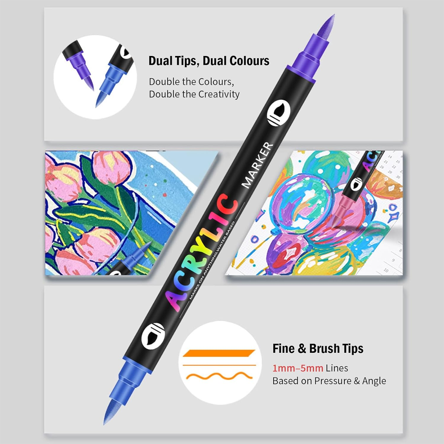 Dual Tip Acrylic Paint Markers, 36 Pens 72 Colors, Water-Based Quick-Dry Opaque Art Markers for Rock Painting, Glass, Wood, Ceramic, DIY Crafts, Scrapbooking, Canvas, Adult Art Supplies, 1Mm/5Mm Tip image number 2