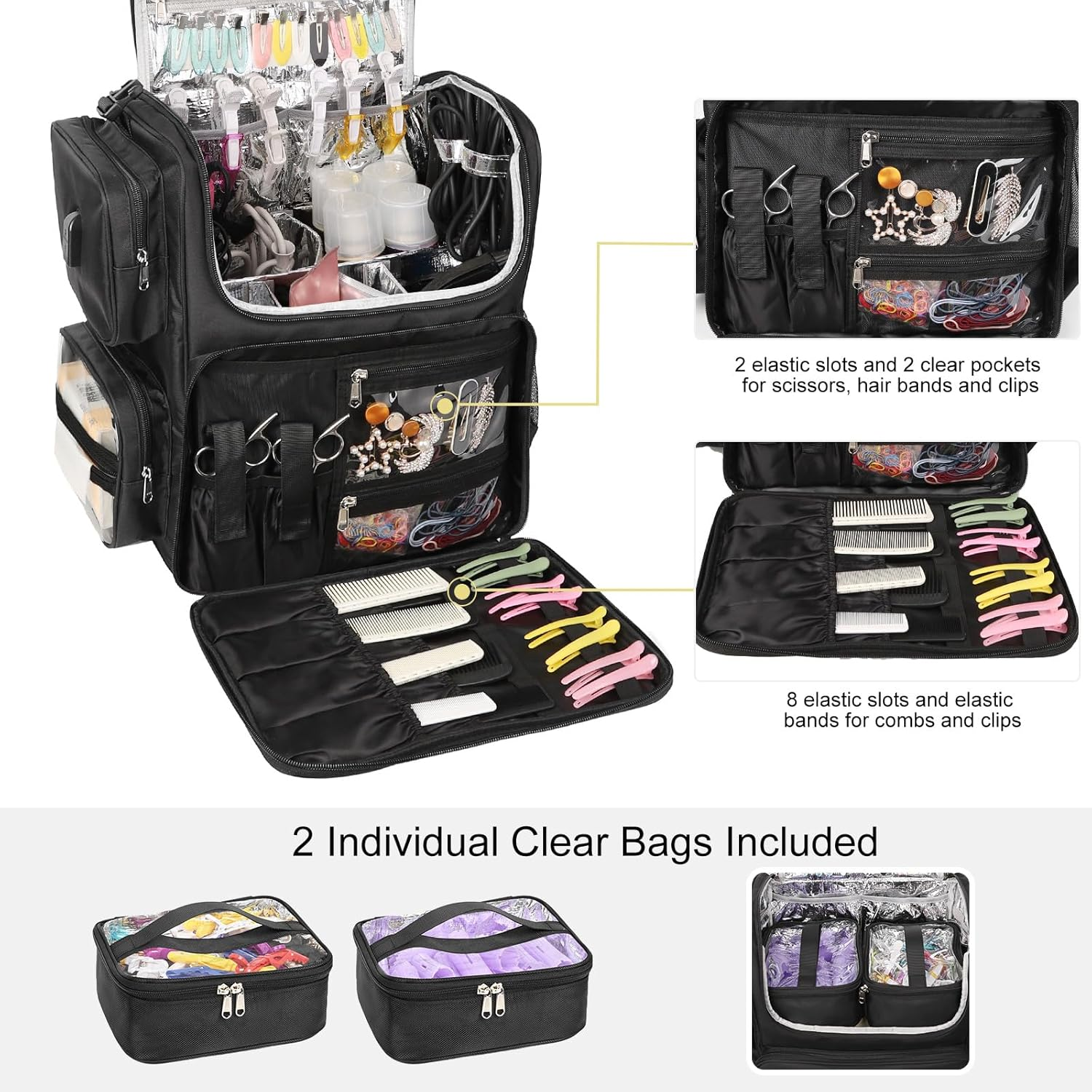 Hair Tools Travel Bag Hair Stylist Backpack Hairdresser Cosmetology Bag, Heat Insulation Full Layer for Curling Iron, Hair Straightener, Travel Accessories Train Case Barber Organizer image number 4