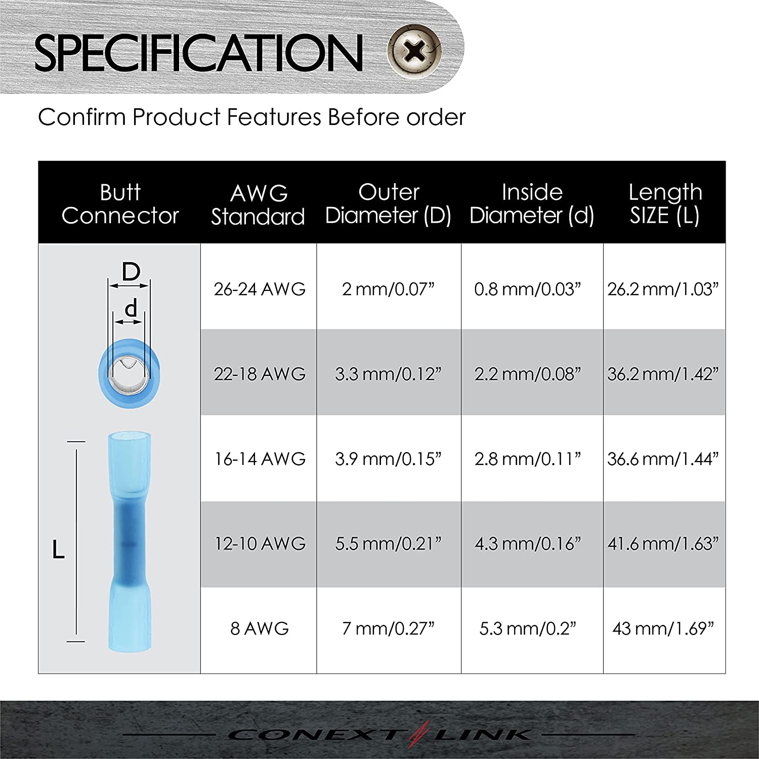 Conext Link BCHS-B25 Series Heat Shrink Butt Connector 25 Pack 16-14 Gauge Blue image number 6