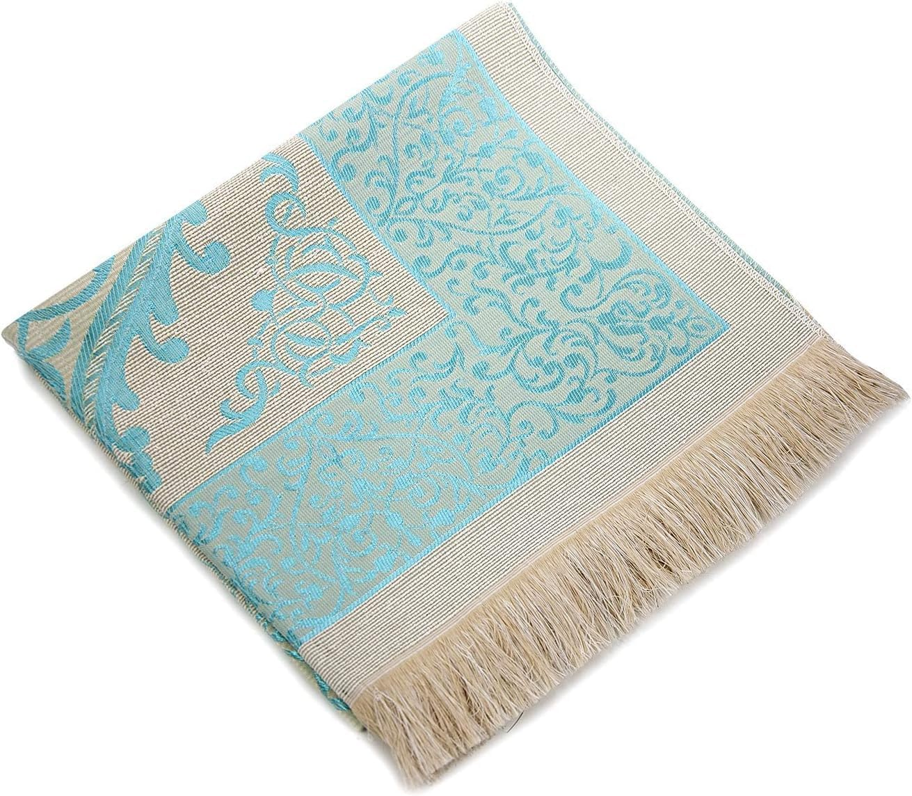 Muslim Prayer Rug and Beads with Elegant Slub Fabric Bag | Janamaz | Sajadah | Soft Islamic Prayer Rug | Islamic Gifts | Prayer Carpet Mat, Taffeta Fabric (Sky Blue)