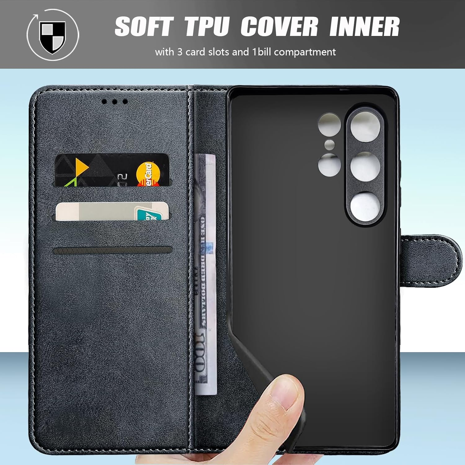 For Samsung Galaxy S25 Ultra Wallet Case with Credit Card Holder,Magnetic Flip PU Leather 25Ultra 5G S25Ultra Protective Cover Women Men for Samsung S25 Ultra Phone Case, Black image number 6