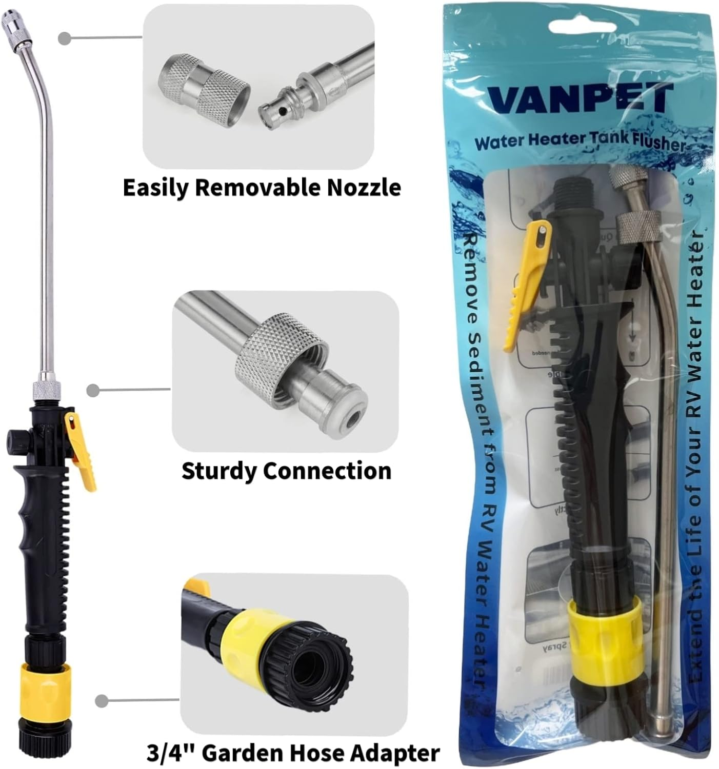 RV Water Heater Tank Rinser,Metal Tube Water Tank Flusher,Powerful Water Spray,Flushes and Removes Sediment and Scale from RV Water Heater (Flush Wand) image number 5