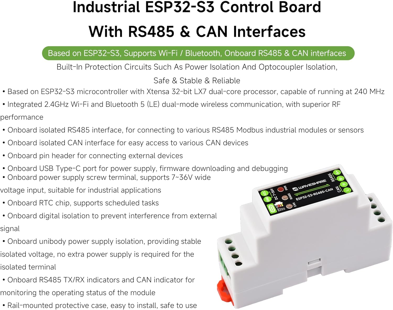 Industrial ESP32-S3 Control Board with RS485 and CAN Communication Interfaces, Supports Wi-Fi /Bluetooth, Better for RS485 Modbus Modules or CAN Devices, Built-In Protection Circuits, Safe & Stable image number 6
