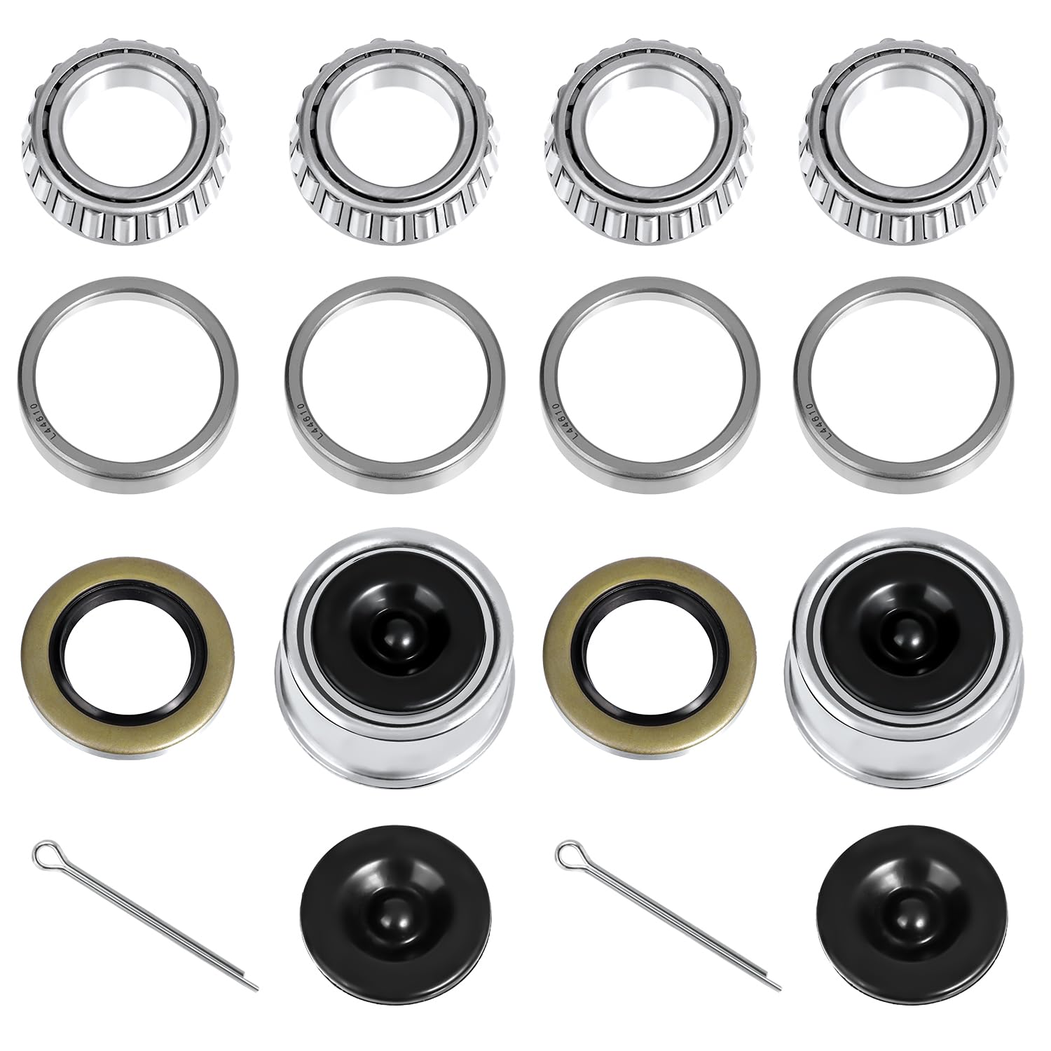 2 Sets 1 Inch Trailer Hub Bearing Kits, L44643/L44610 Bearing Kits with 12192TB Grease Seals, 1.98 Inch Dust Caps, Rubber Seals, Cotter Pins for 2000-2200Lb Trailer Axle image number 4