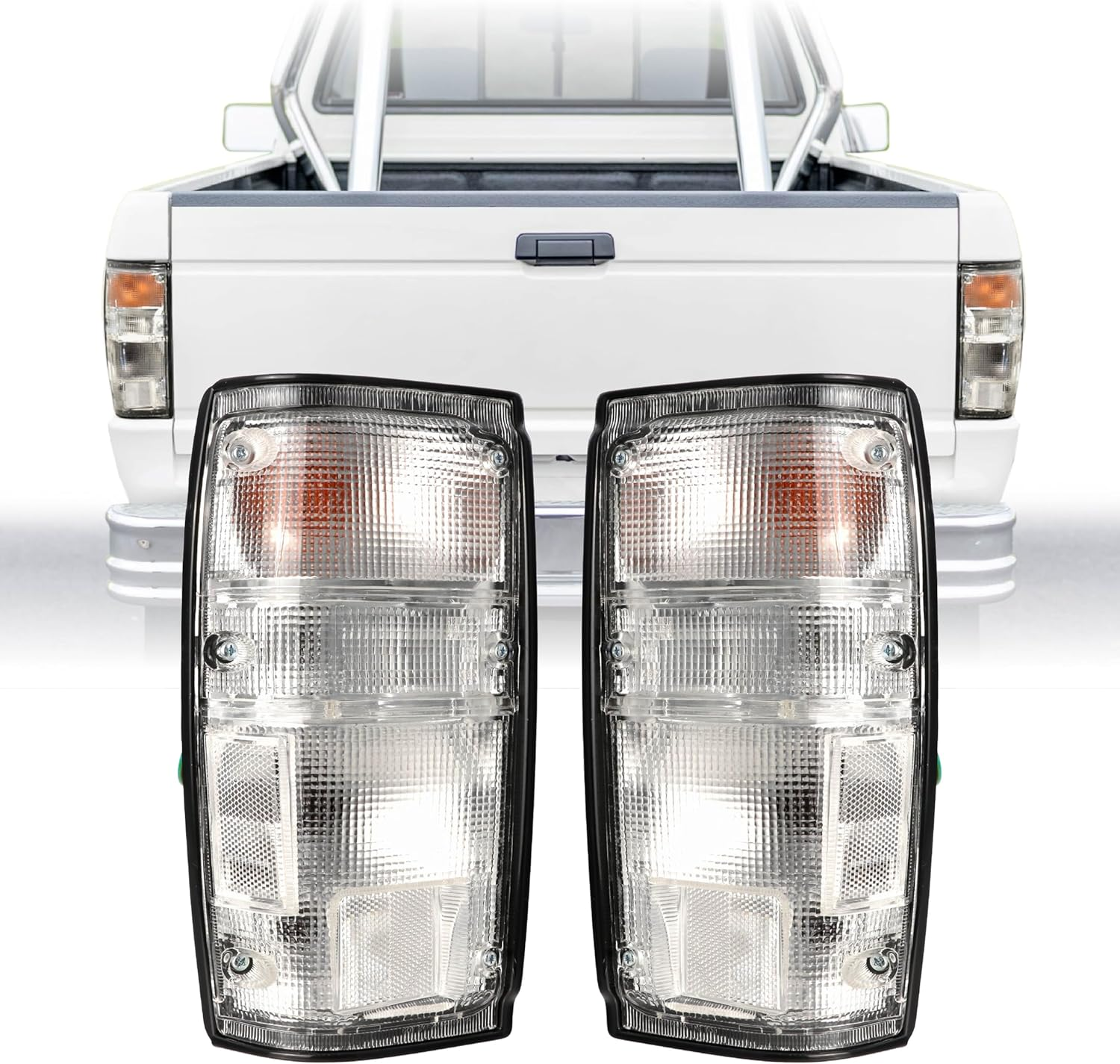 USR 84-88 4Runner Tail Lights - Rear Replacement Taillight Lamp Set (Left + Right) Compatible with 1984-1988 Toyota Pickup Truck 2WD/4WD & 84-89 4 Runner (Red/Clear Lens, 6 Bulbs, Wiring Included)