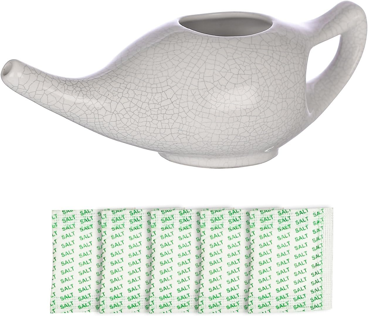 Crackle Pattern Ivory Ceramic Neti Pot for Nasal Cleansing | Travel-Friendly Design | Natural Treatment for Sinus, Infection and Congestion | Neti Pot with 5 Sachets of Neti Salt image number 5