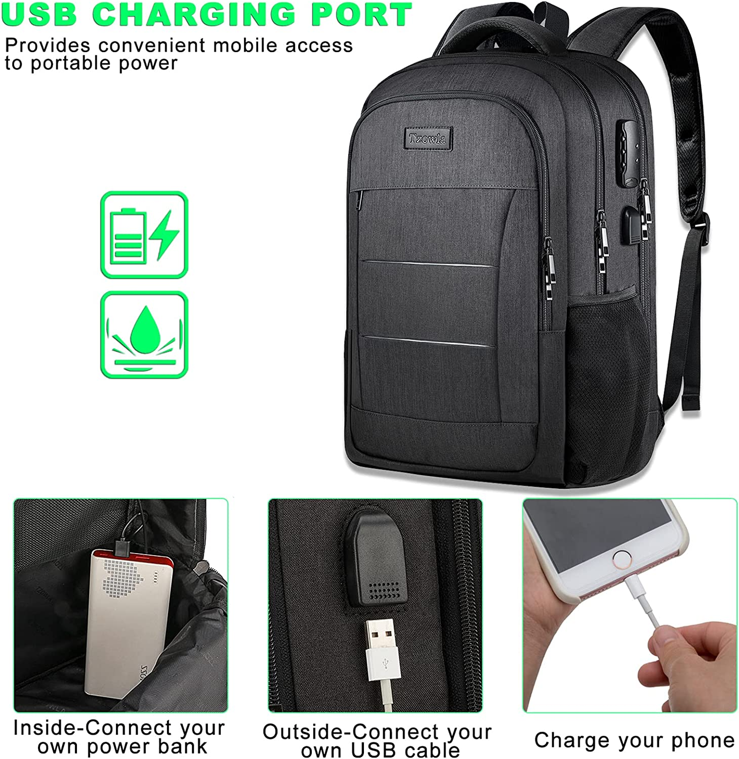 Travel Laptop Backpack Water Resistant Anti-Theft Bag with USB Charging Port and Lock 17.3 Inch Computer Business Backpacks for Women Men College School Student Gift,Bookbag Casual Hiking Daypack - X3 Grey image number 3