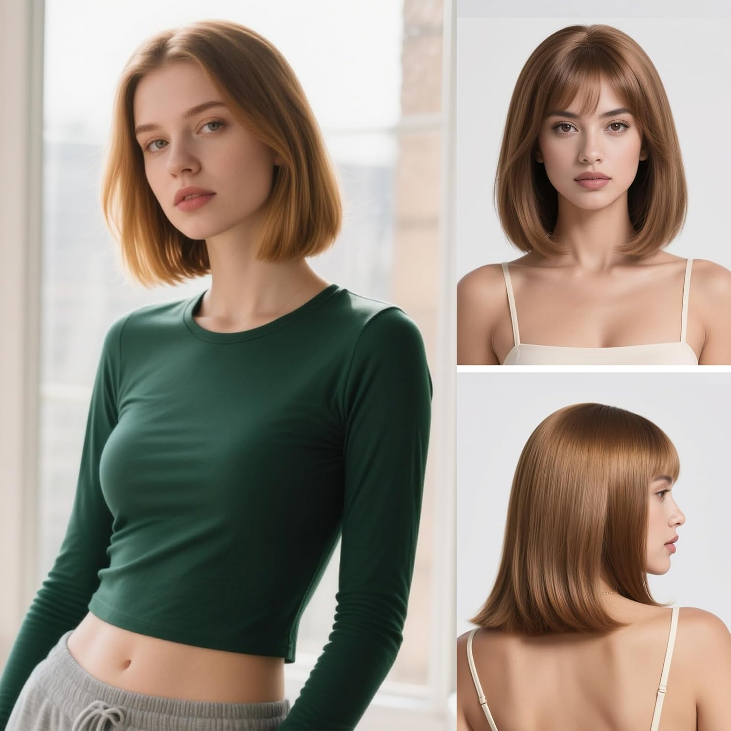 Xeelfaro Dark Brown Natural Straight Bob Wig for Women Full Head with Asymmetric Layered Cut & Free-Parting, Smooth 12Inch Wig for Decision-Making Scenarios Modern Styling (Dark Brown, 12Inch)
