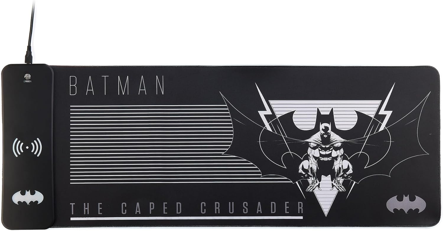 DC Comics Batman XL RGB Gaming Mat with 15W Wireless Charger | Customizable LED, Anti-Slip, Spill-Resistant