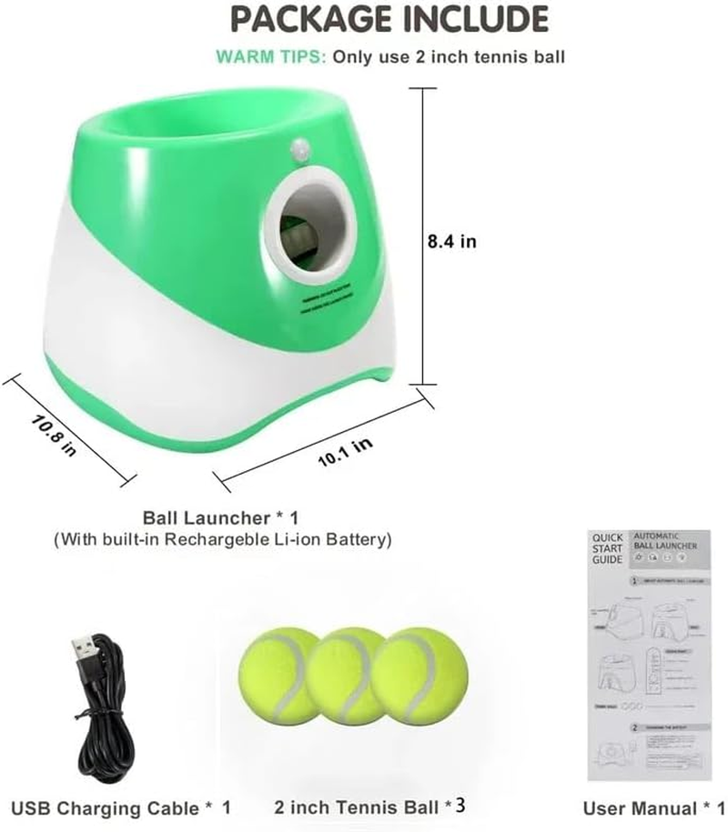 Automatic Dog Ball Thrower Launcher with 3 PCS Tennis Balls(2 Inch),Adjustable Thrower Distance 10-30 Ft,Interactive Dog Fetch Machine Toy for Small and Medium Dogs Portable (Grass Green) image number 6