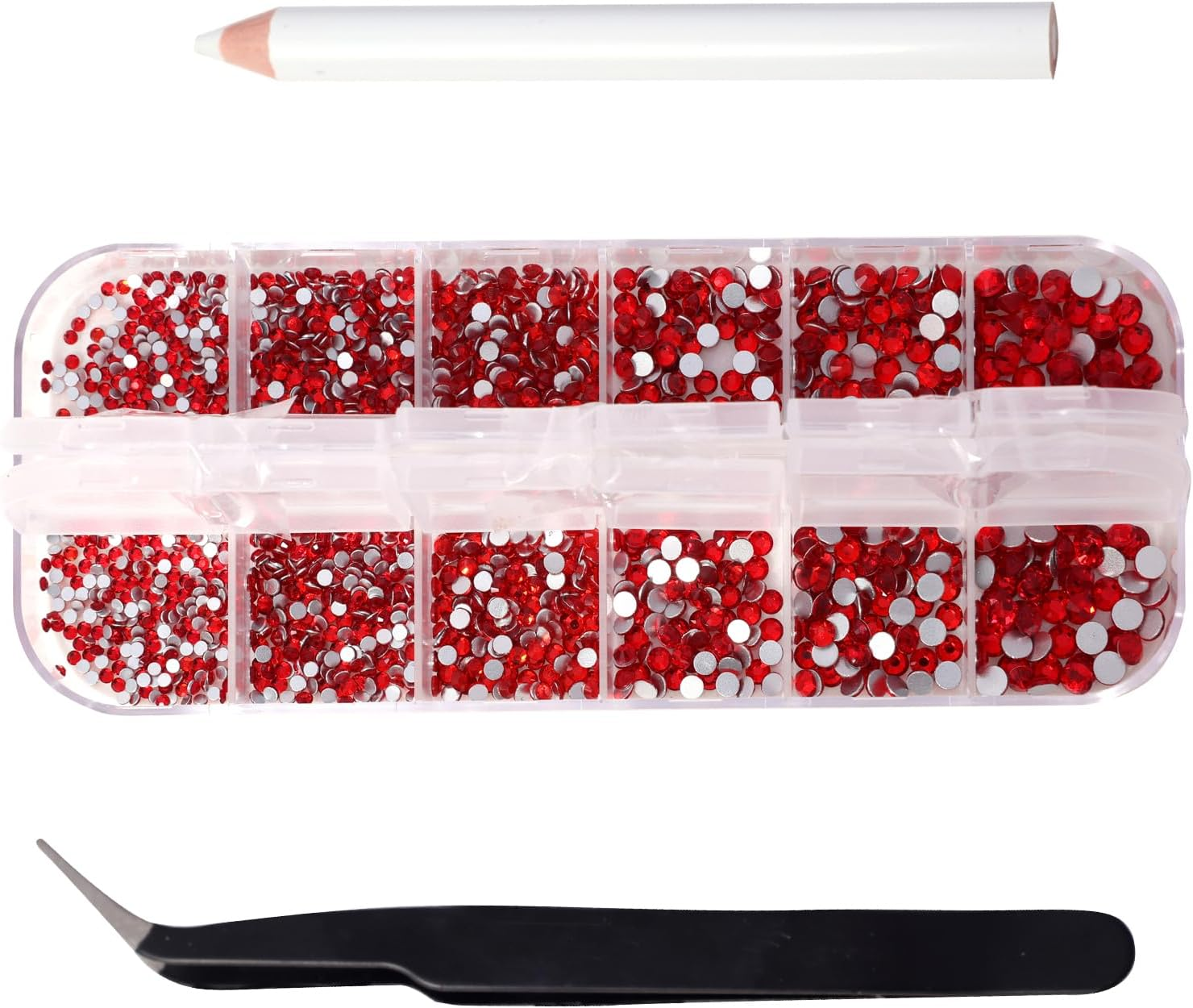 Nail Art Rhinestones, 1500PCS Rhinestones in 6 Sizes, Nail Art Gems with Pick up Tweezers and Rhinestone Picker Dotting Pen, Tools for Nails, Craft 1.5 Mm - 4.0 Mm (Red) image number 6