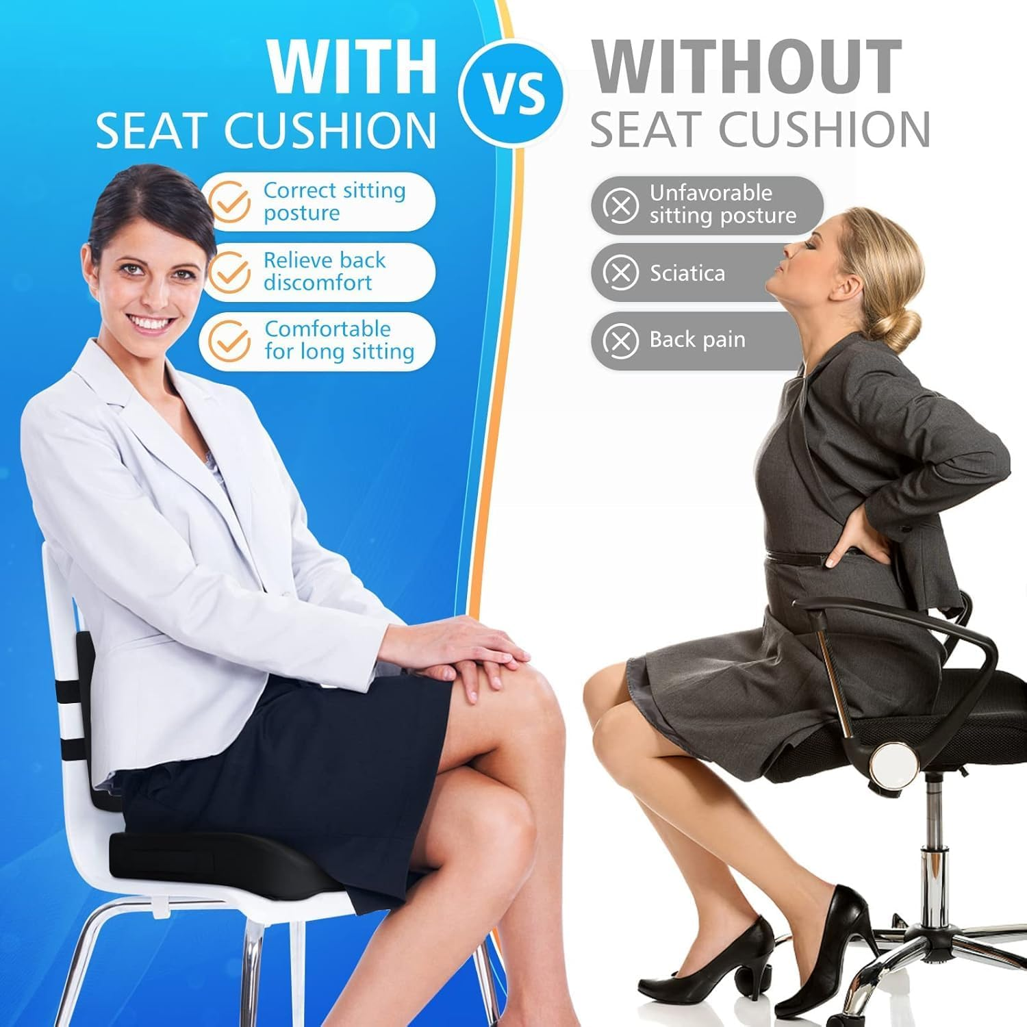 Chair Cushion & Seat Cushion for Office,Memory Foam Lumbar Support for Chair,Car,Back Support with Breathable Cover,Adjustable Straps,For Relieve Pain of Back,Lumbar,Tailbone and Sciatic Nerv,Black image number 3