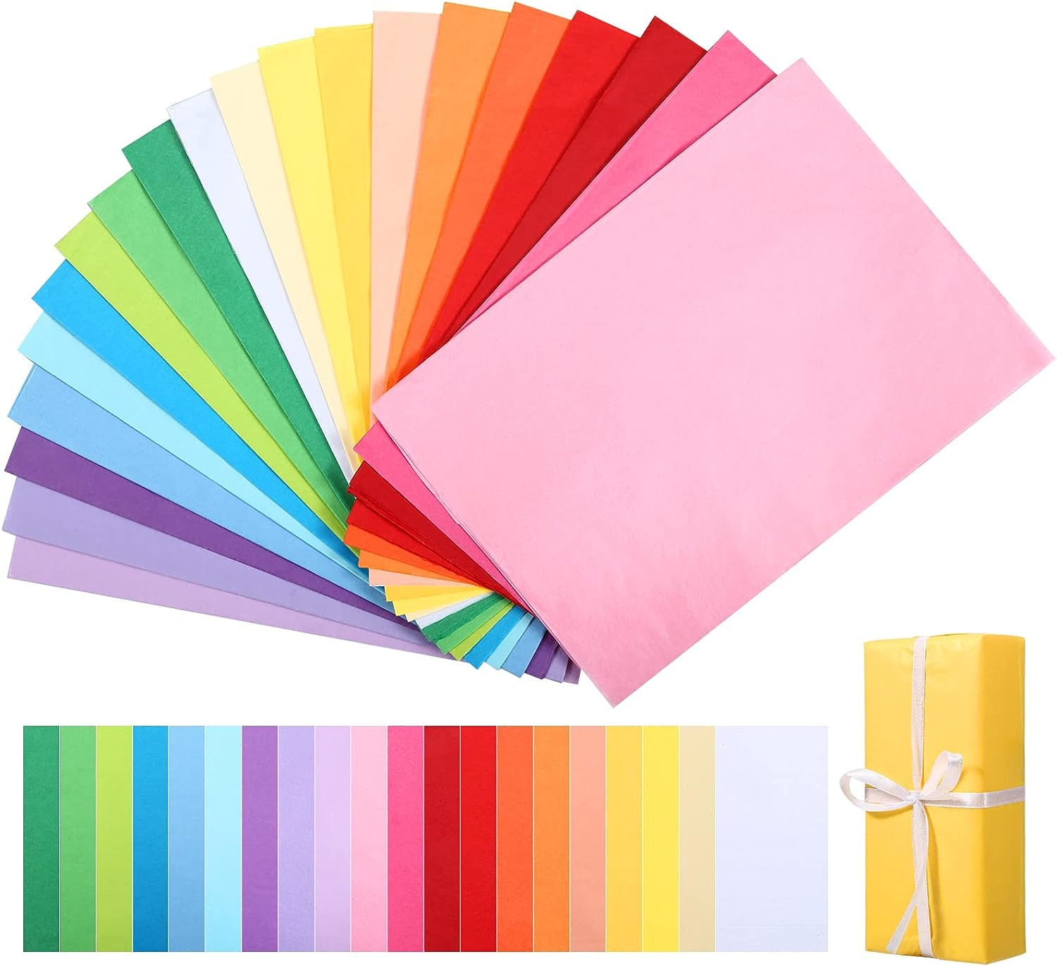 LEMESO 100 Sheets 20 Assorted Art Tissue Paper 35 * 50Cm Wrapping Tissue Paper, Rainbow Craft Paper Bulk for DIY Gift Wrapping Decorations image number 2