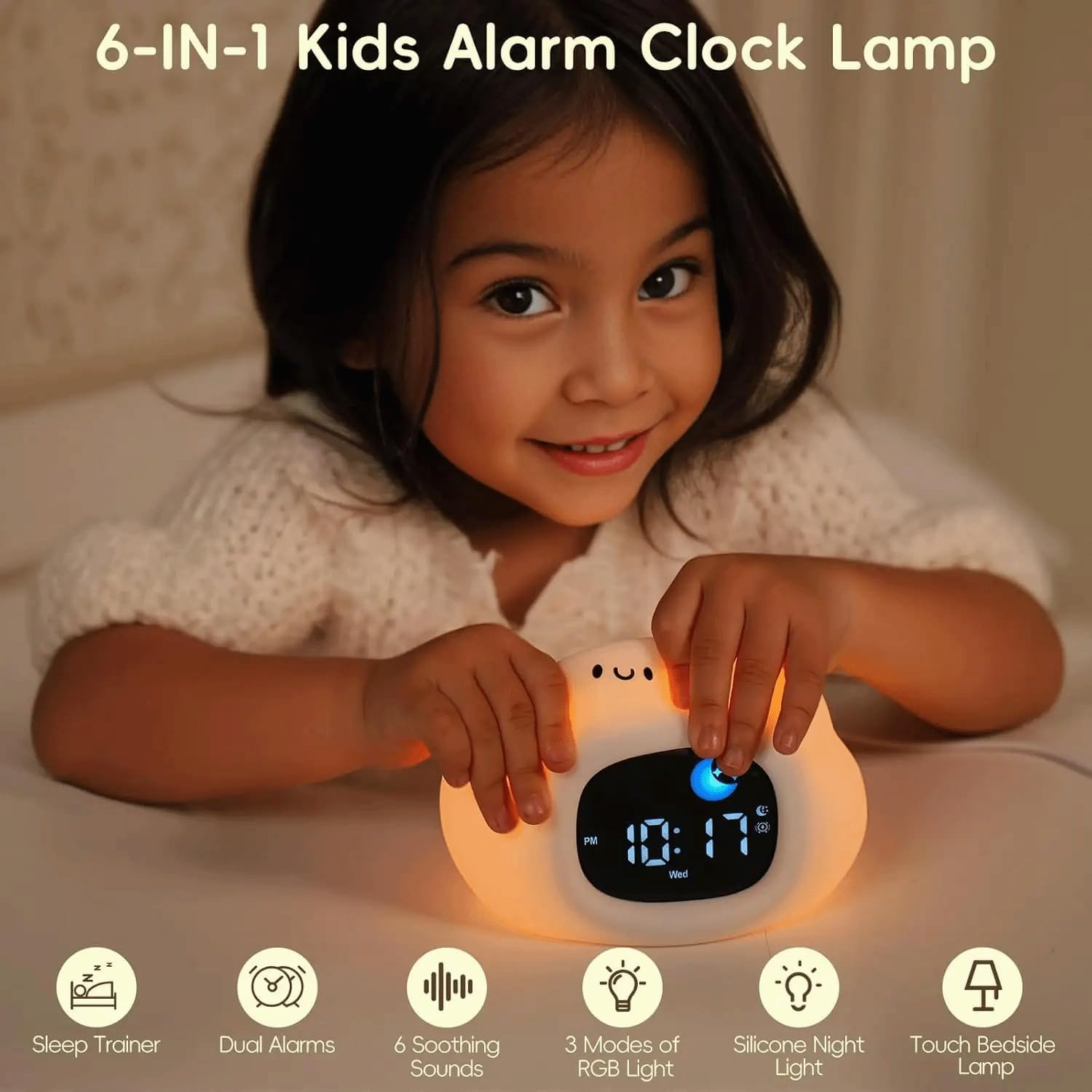 Digital Sunrise Alarm Clock with White Noise Machine &ndash; Night Light with Wake-Up & Sleep Alarm &ndash; 9 Colour Mood Sleep Trainer, 6 Soothing Sounds, Adjustable 6 Brightness & Volume Levels