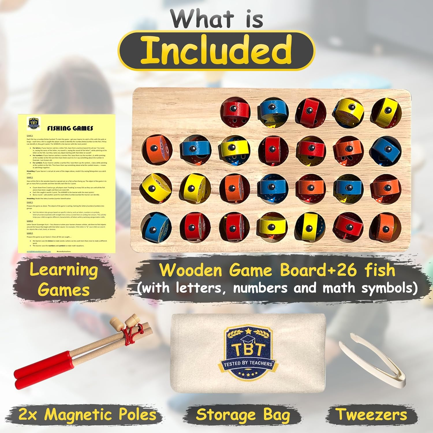 Tested by Teachers Magnetic Fishing Game &ndash; Montessori ABC Alphabet Colour Sorting Toy for Toddlers 2 3 4 &ndash; Learn Letters, Sounds & Motor Skills &ndash; Includes Poles, Tongs, Storage Bag & Activities image number 1