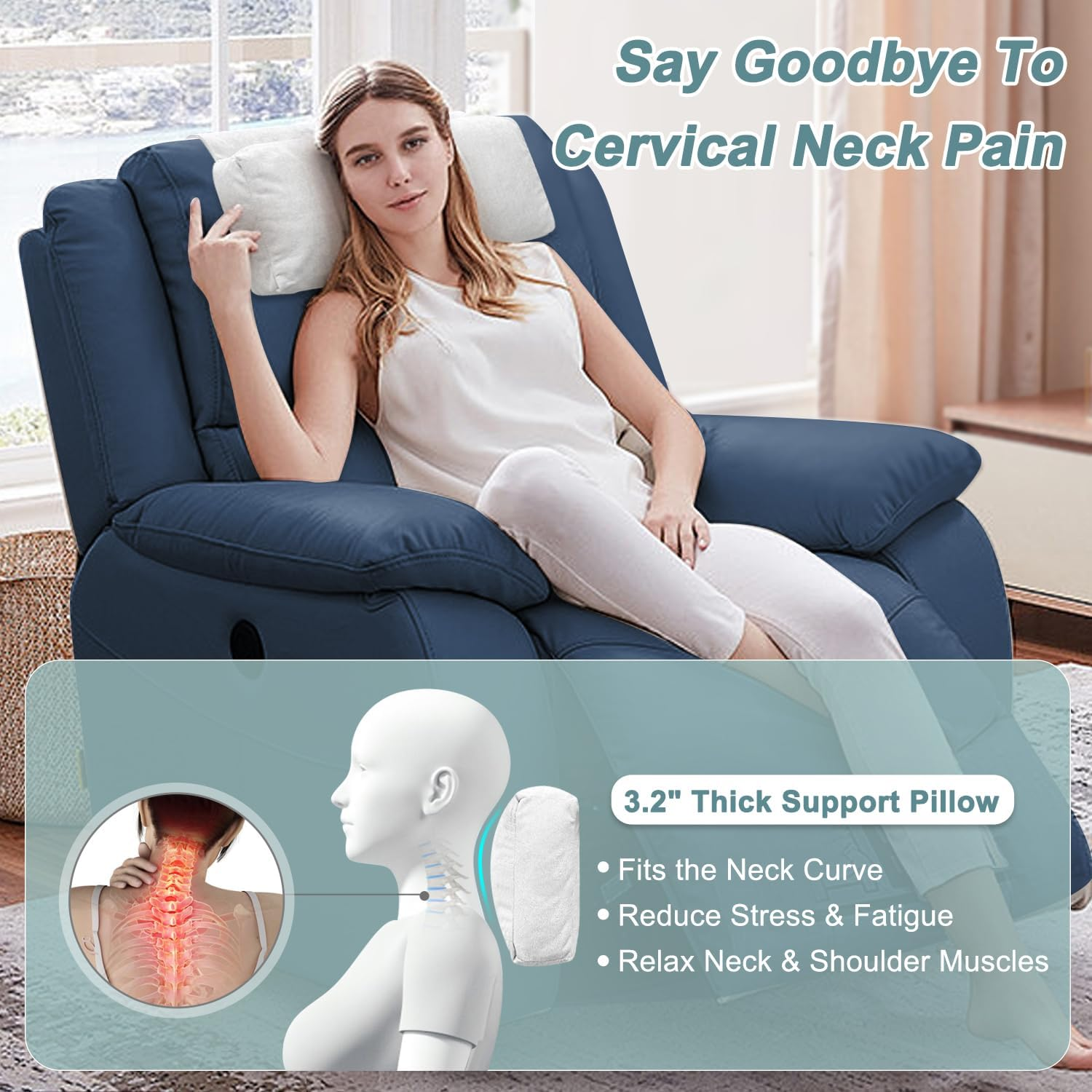 Mybow Recliner Headrest Pillow Couch Neck Pillow Adjustable Recliner Head Pillow Sofa Headrest Neck Support Chair Travel Cervical Pillow Back Cushion Recliner Neck Pillows for Pain Relief image number 1