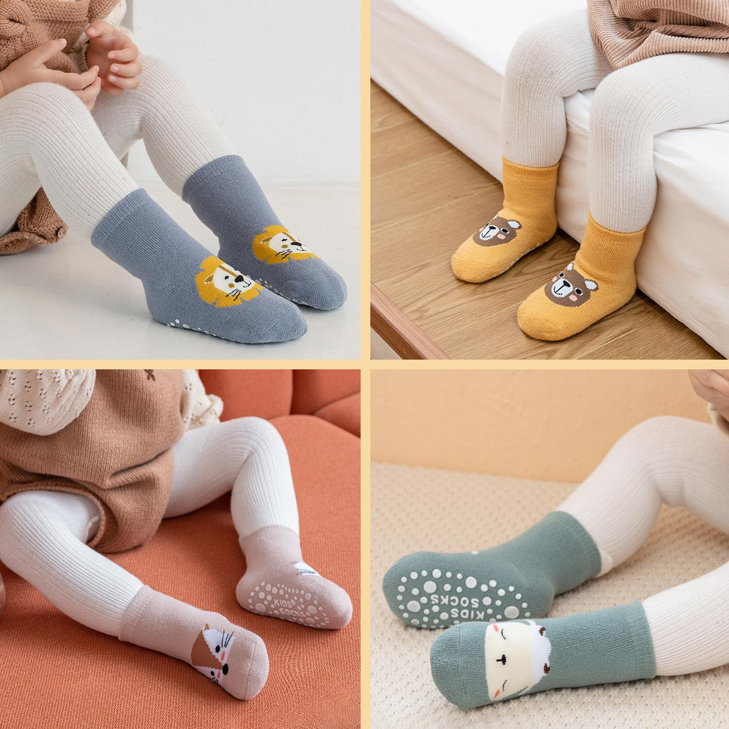 Unisex Baby Warm Thick Socks, Baby Toddlers Non-Slip Ankle Crew Socks Animal Breathable Children Floor Crawling Socks Soft Cotton Thermal Crew Socks for Infant Kids Baby Girls Boys 0-5 T 4-Packs image number 5