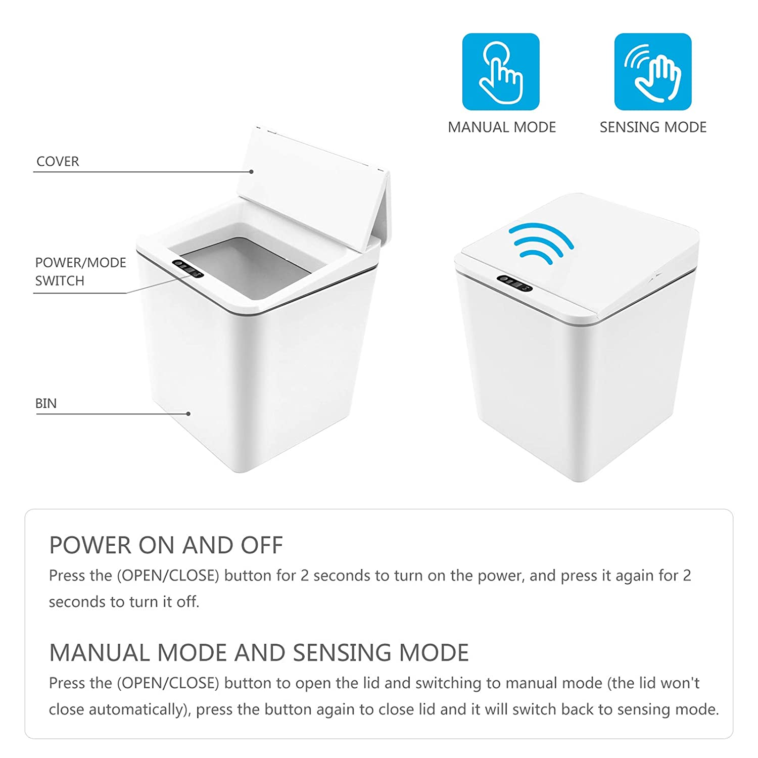 FEBHBRQ Automatic Small Countertop Trash Can, Rechargeable Mini Desktop Waste Bin with Lid for Office Desk/Bedside Table/Coffee Bar, White-1.5 Gal image number 6