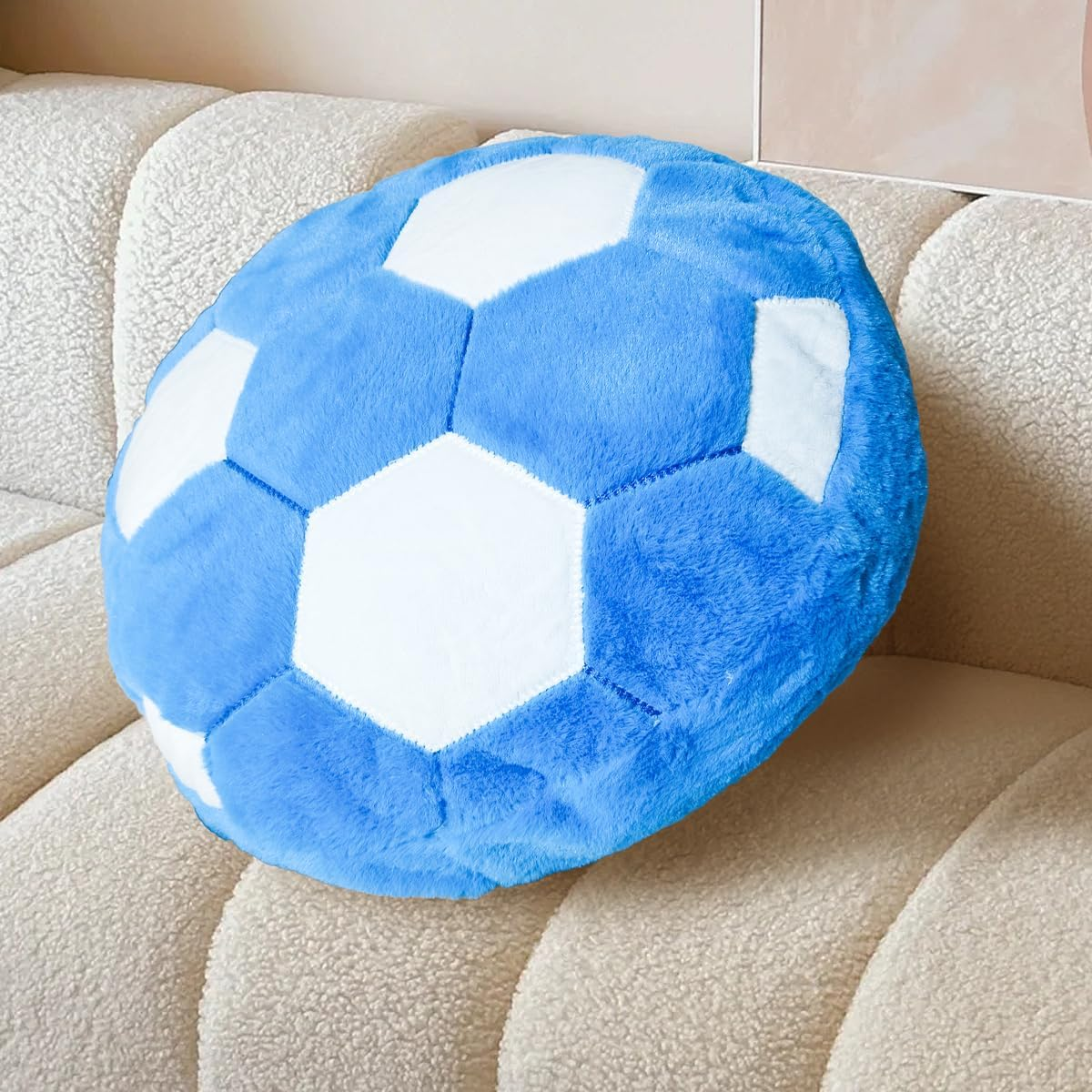 Soccer Ball Pillow Soft Fluffy Plush Football Cushion for Boys and Girls Sports Throw Pillows for Room Decor Sofa Couch Bed Soccer Gift 15.7 Inch