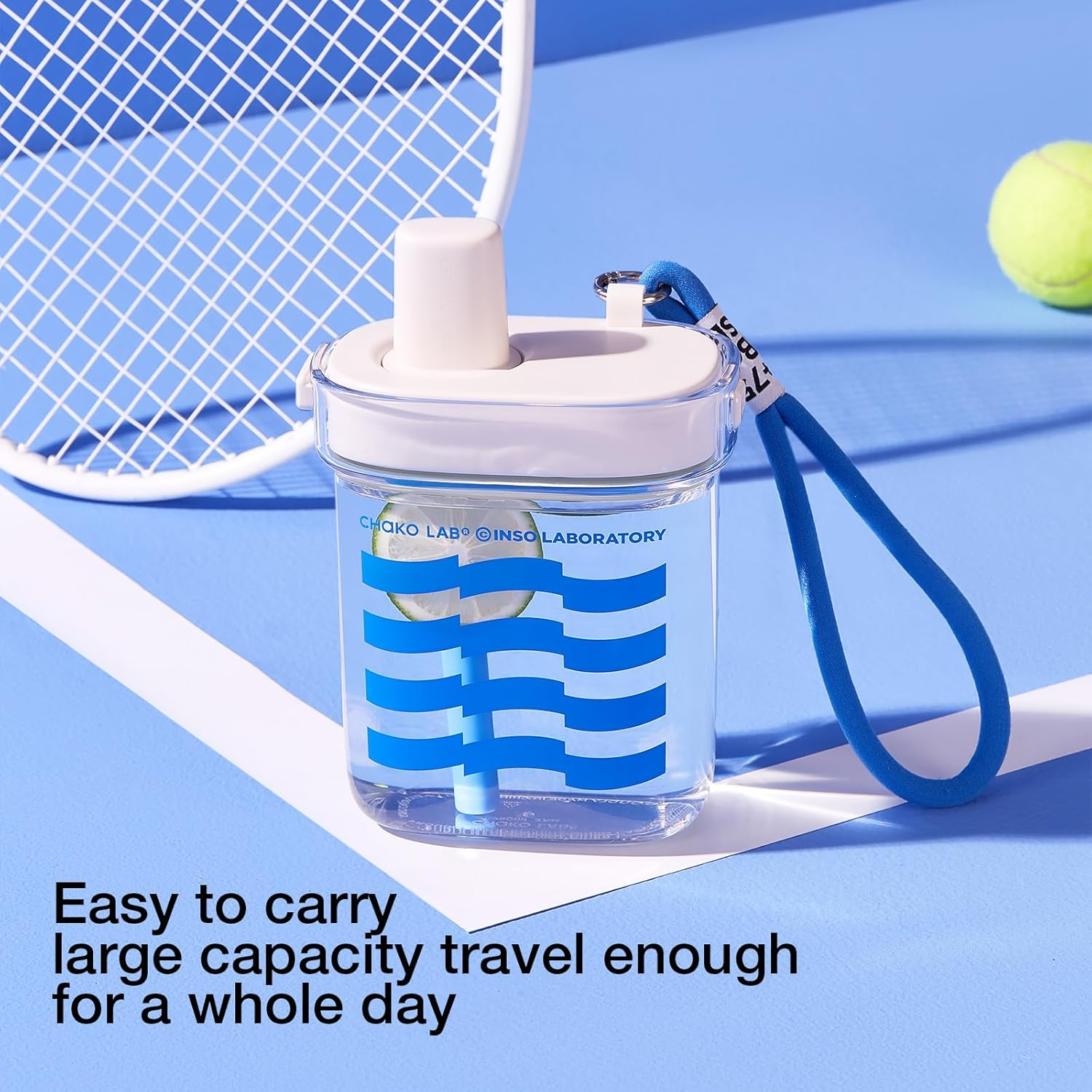 CHAKO LAB Portable Flat Water Bottle (24 Oz,700Ml) with Straw,Bpa Free Tritan,Leak Proof,Light Weight,For Travel,Gym,Fitness,Work,Camping Etc,White&Blue - Green image number 3