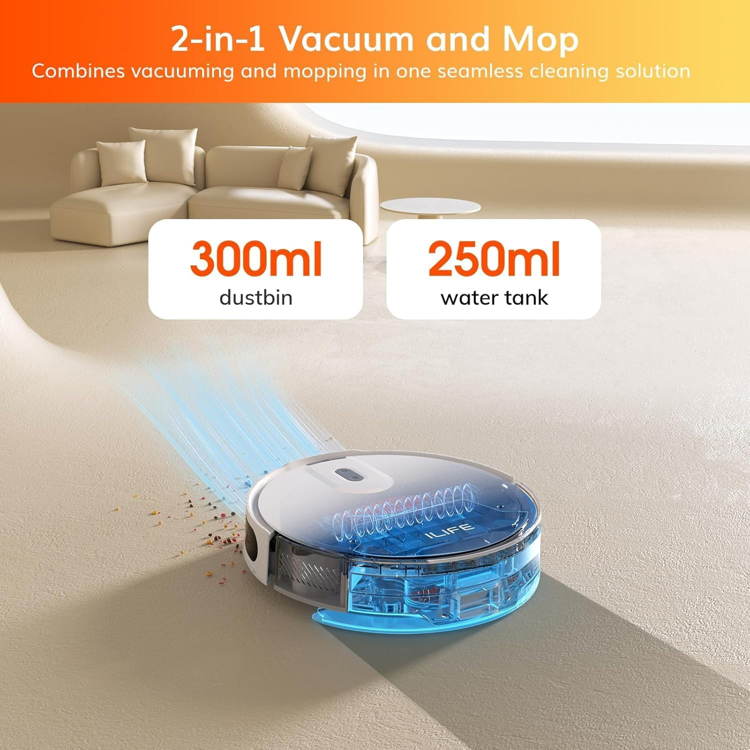 ILIFE V20 Robot Vacuum Cleaner and Mop, 5000Pa Suction, Laser Navigation,140Min Runtime,Multi-Floor Mapping,App/Alexa/Google Compatible Smart Robot Vacuum Cleaners for Hard Floors and Carpets (V20)