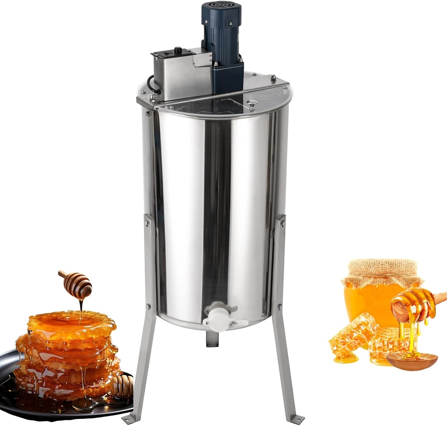 Electric Honey Extractor, 3 Frames Honey Spinner Extractor with Stand, Stainless Steel Bee Separator Extractor, Honeycomb Drum Apiary Centrifuge Equipment for Honey Beekeeper, 140W Motor image number 5