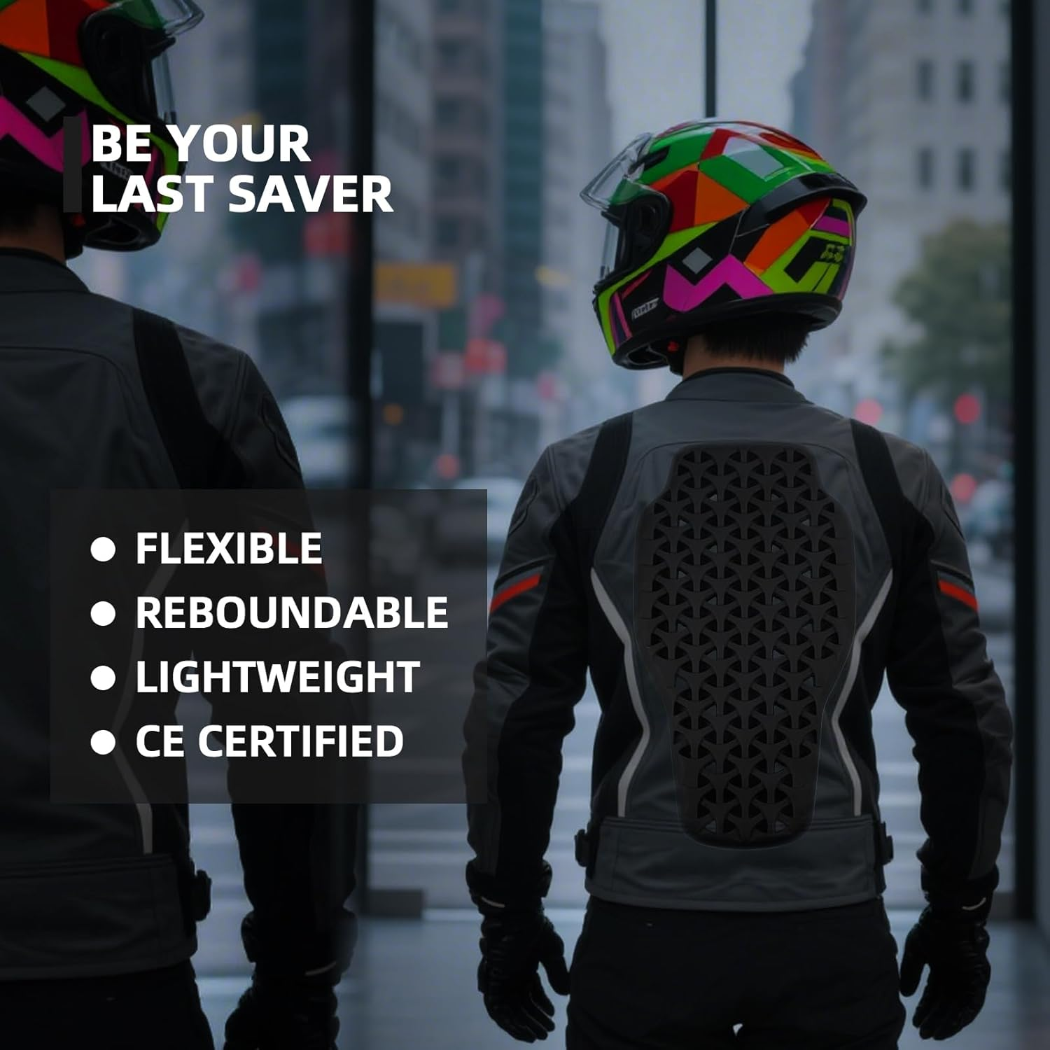 Motorcycle Back Protector PU Shockproof, Motorcycle Jacket Insert Back Protector Removable, Breathable Suitable for Motorcycle Jackets, Cycling, Skiing, Roller Skating - Black image number 6