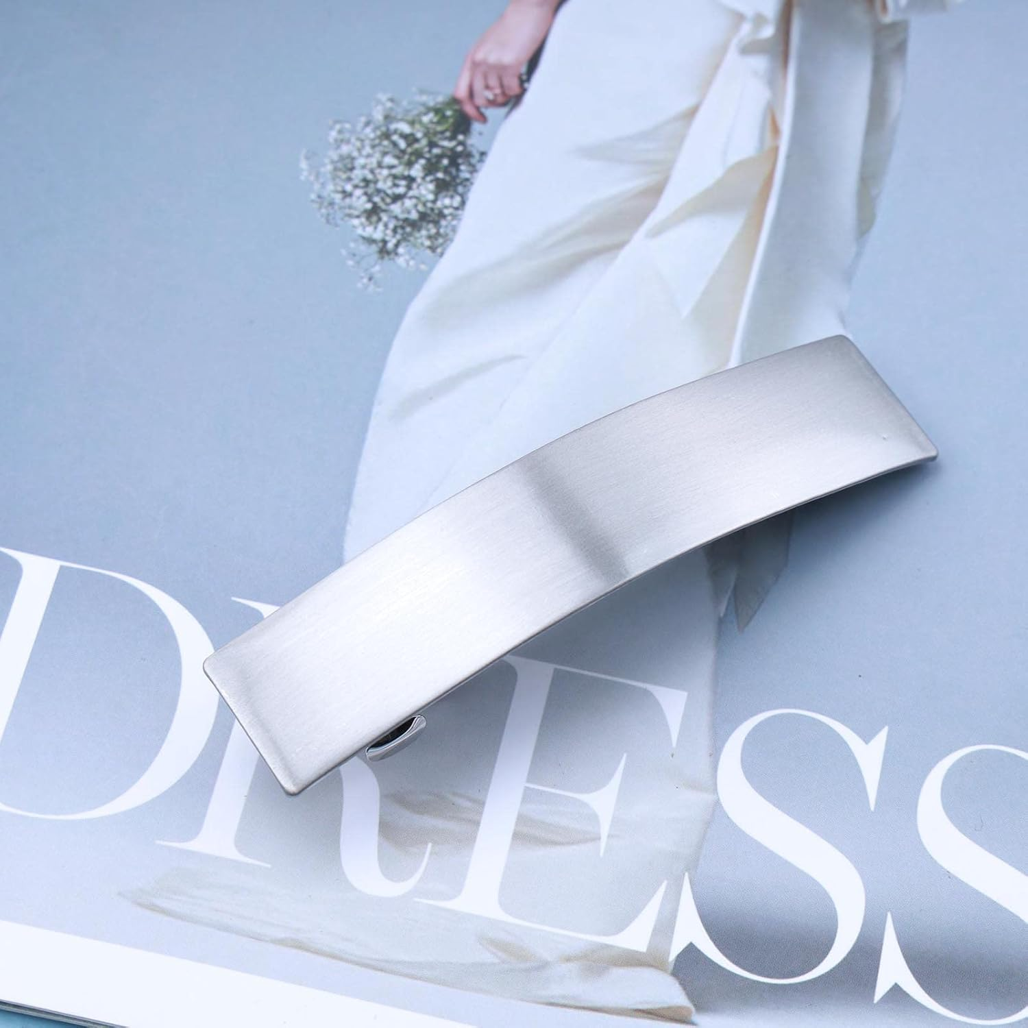 French Metal Bar Hairclip Barrette Silver Geometry Rectangular Hair Barrette Clips Minimalist Square Ponytail Holder Hair Clip Decorative Hair Accessories for Women Headdress (Silver) image number 6