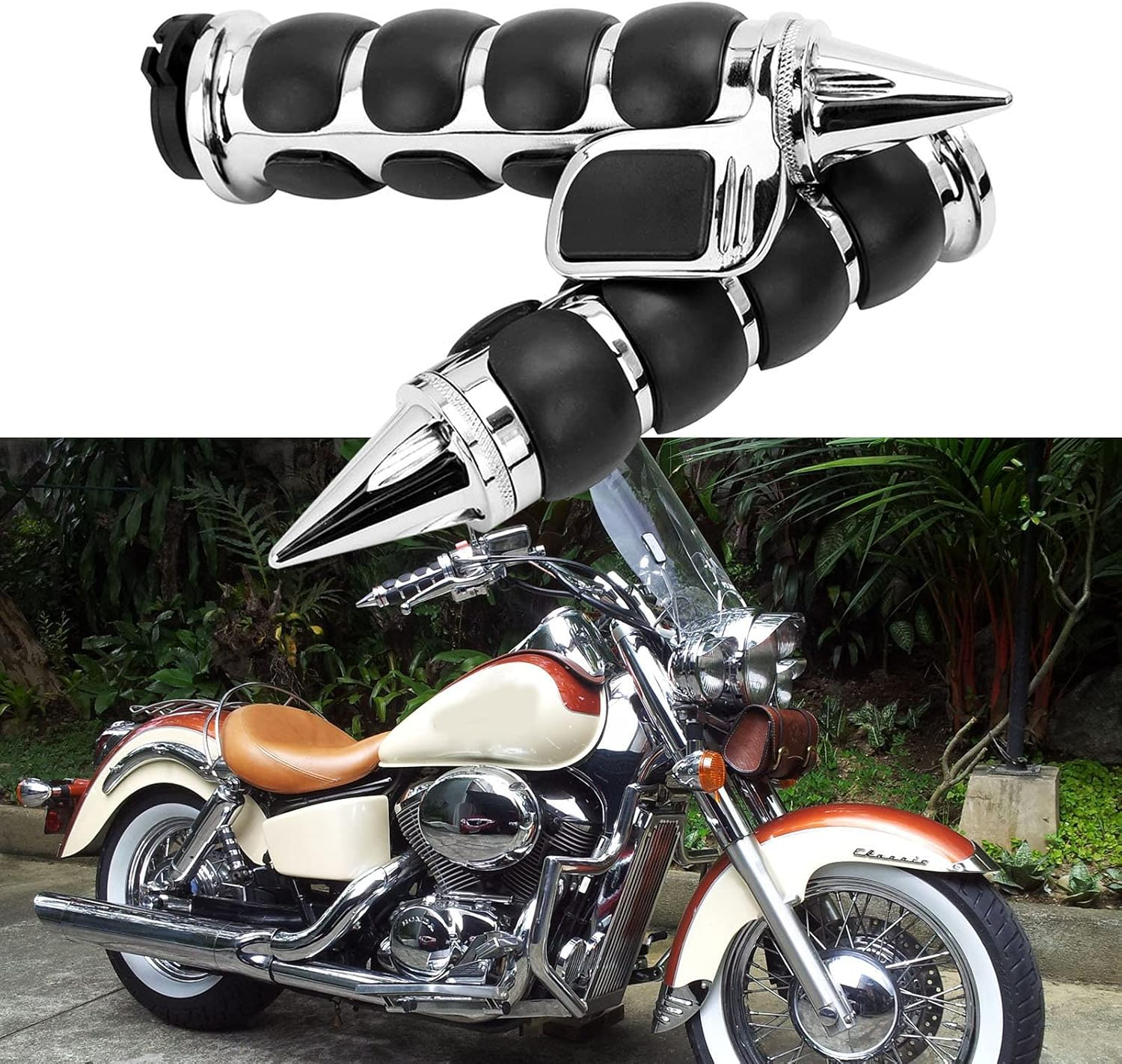 Pair of 1" Dual Chrome Motorcycle Bar End Hand Grips Handlebar Compatible with Cruisers Harley Yamaha Suzuki image number 2