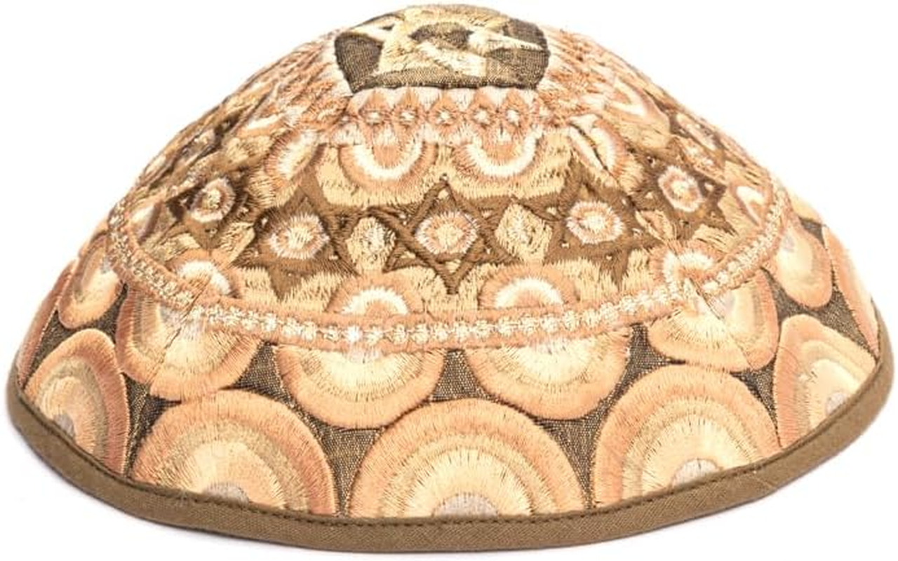 Kippah Yarmulkes & Yemenite Hat - Yair Emanuel Judaica Embroidered Kippah Magen David Rainbow Gold (Bundle)
