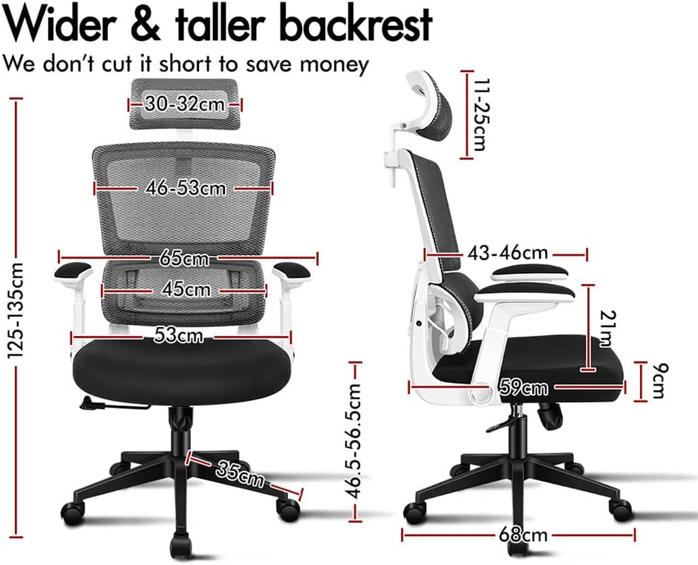 ALFORDSON Mesh Office Chair Swivel Computer Chair with Tilt & Height Adjustment, Ergonomic Executive Office Chair with Built-In Lumbar Support & Tall Backrest, Mesh Fabric Racing Chair (White) - Maxon Dark Grey image number 6